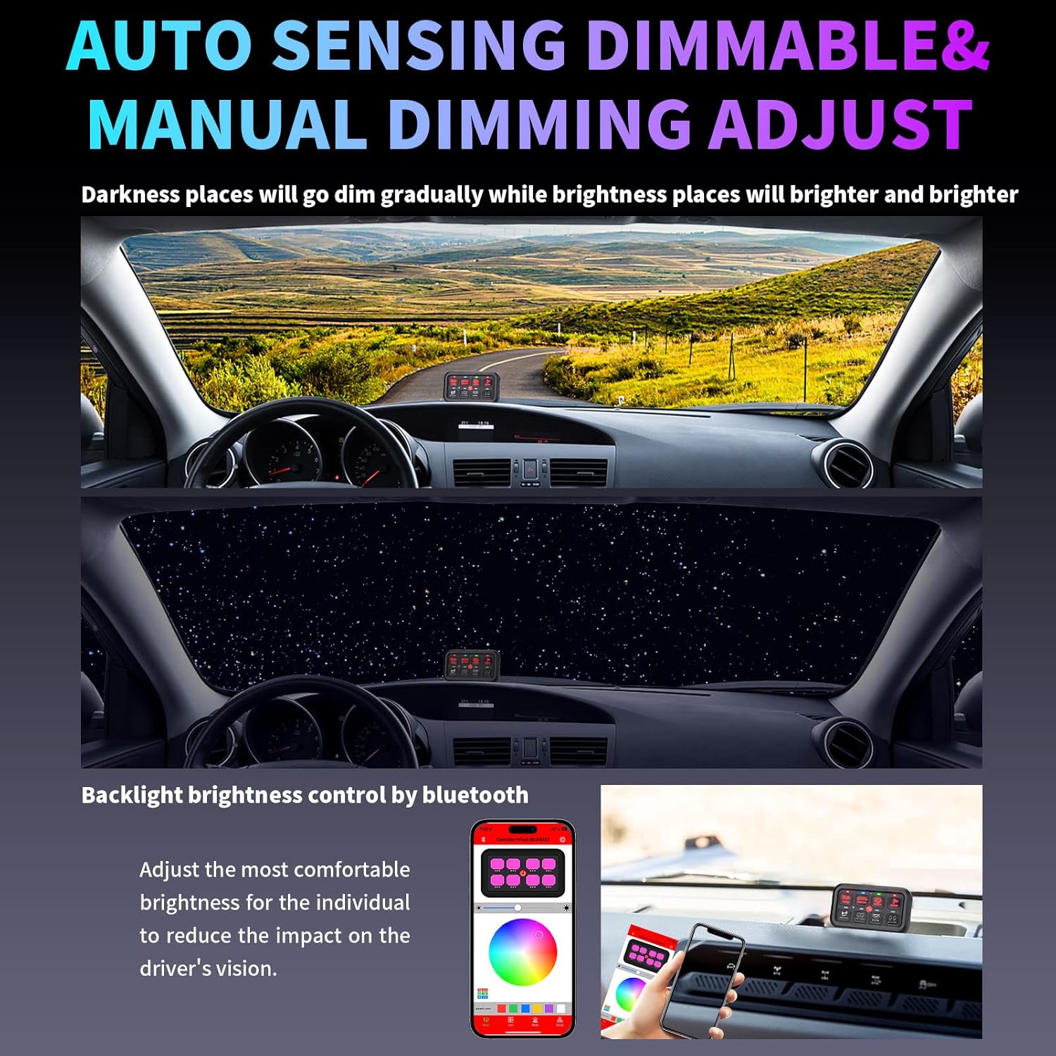 Comparison of auto-dimming feature in day and night conditions
