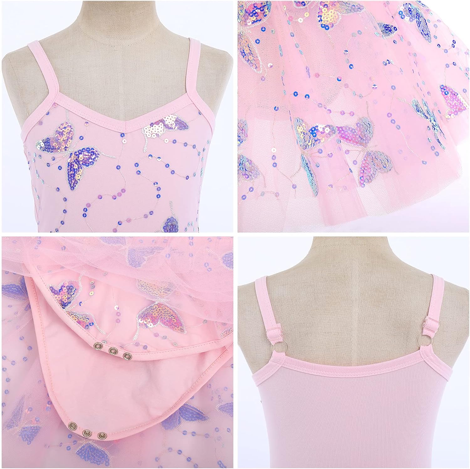 Girls Butterfly Sequins Camisole Ballet Dance Dress Glitter Ruffle Tutu Skirt Leotard Ballerina Costume for Toddler Kids: Clothing