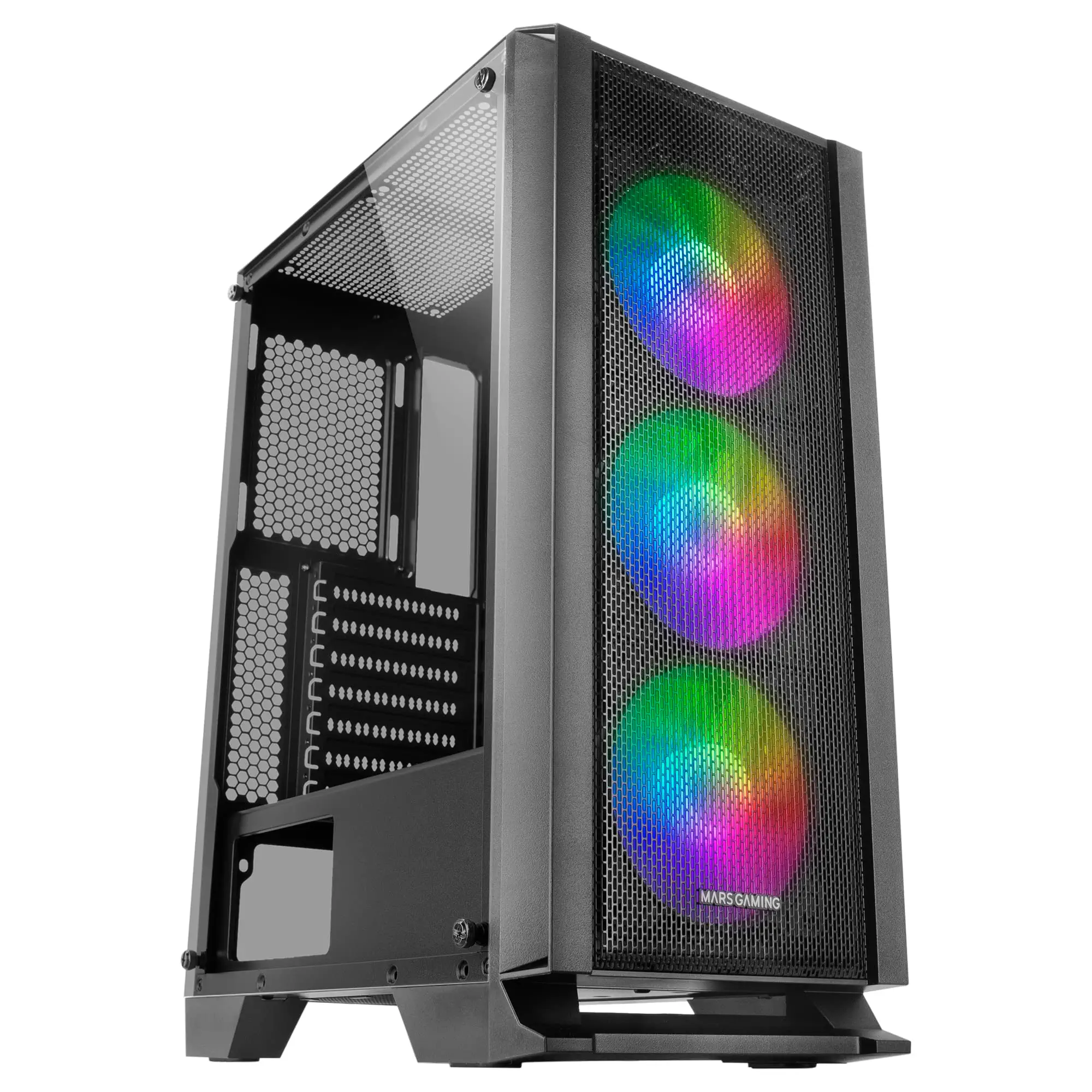 Mars Gaming MC100, ATX Gaming Gehäuse, 9 cm FRGB Lüfter, Convect-Cool Belüftung, Schwarz
