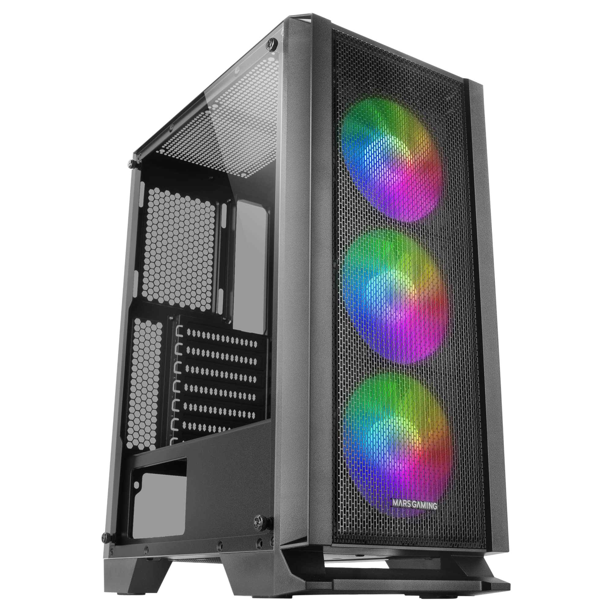 Mars Gaming MC100, ATX Gaming Gehäuse, 9 cm FRGB Lüfter, Convect-Cool Belüftung, Schwarz