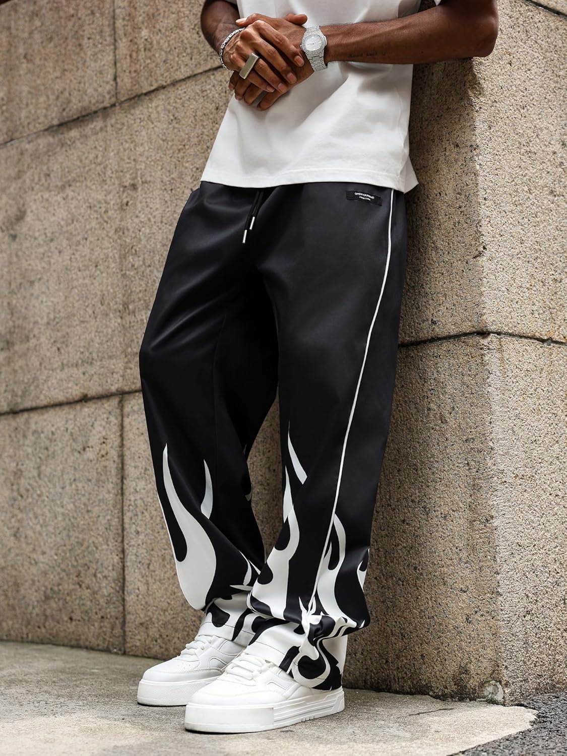 ZAFUL Mens Printed Lightweight Casual Pants Y2K Sweatpants Drawstring Dance Pants Baggy Fashion Straight Leg Pants - Image 2