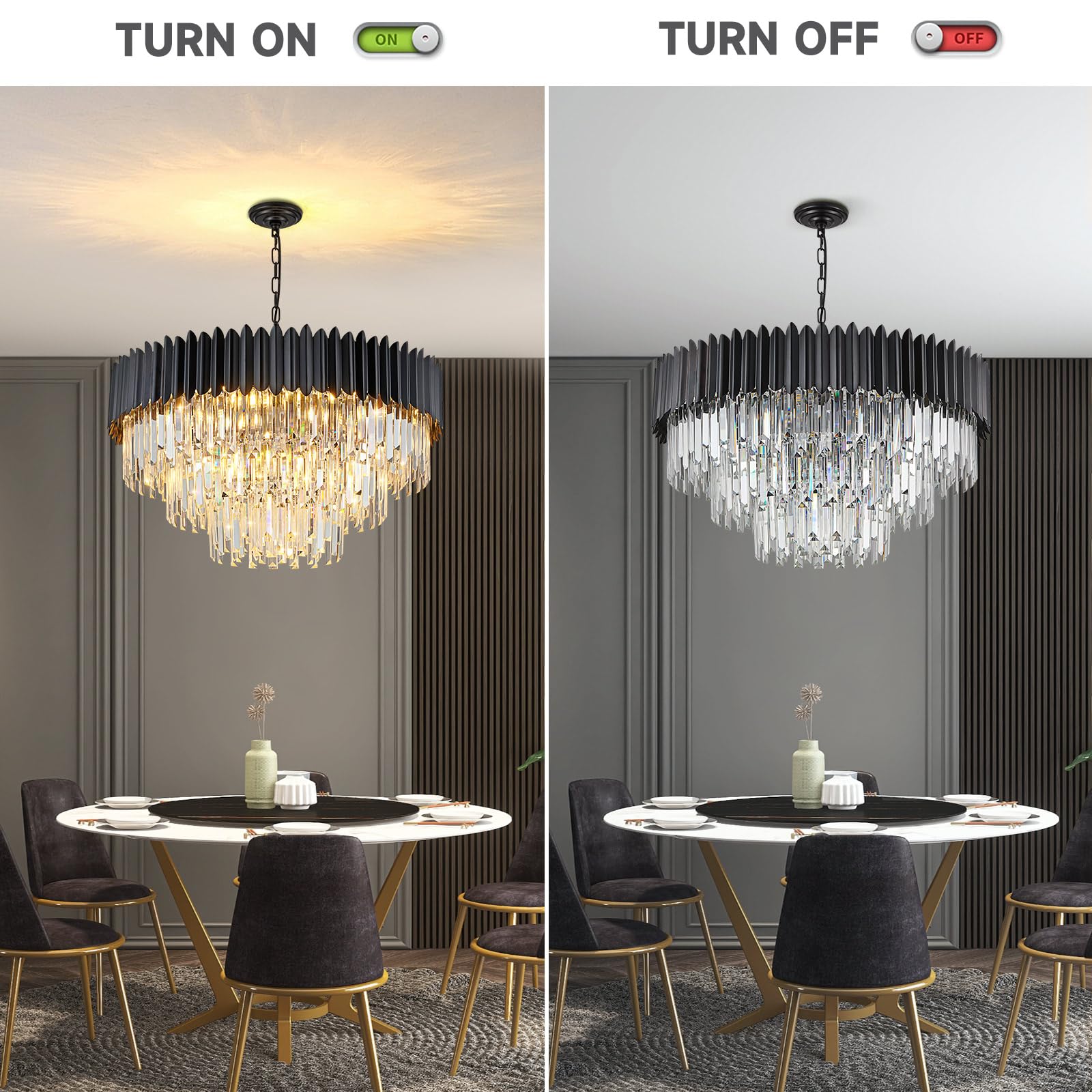 Moderna luce a sospensione di cristallo di lusso, lampadario di cristallo nero, 15xE14 Luce del lampadario a goccia Luce a soffitto a incasso per la sala da pranzo, Φ80cm