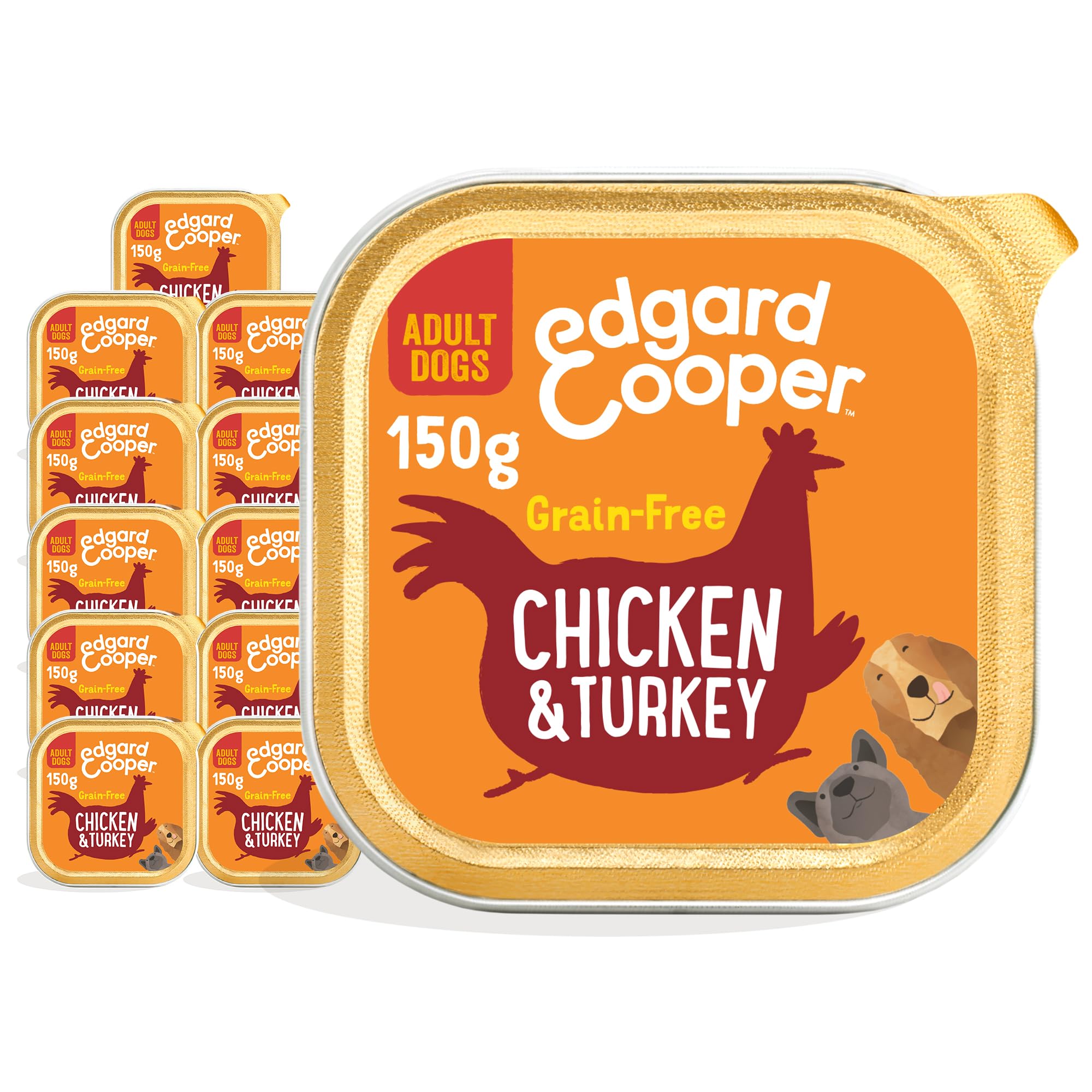 Edgard & Cooper Comida Húmeda para Perros Adultos Paté Natural Sin Cereales Tarrinas 150g x 11 Pollo & Pavo Fresco, Alimentación Sana Sabrosa y Equilibrada, Carne Fresca