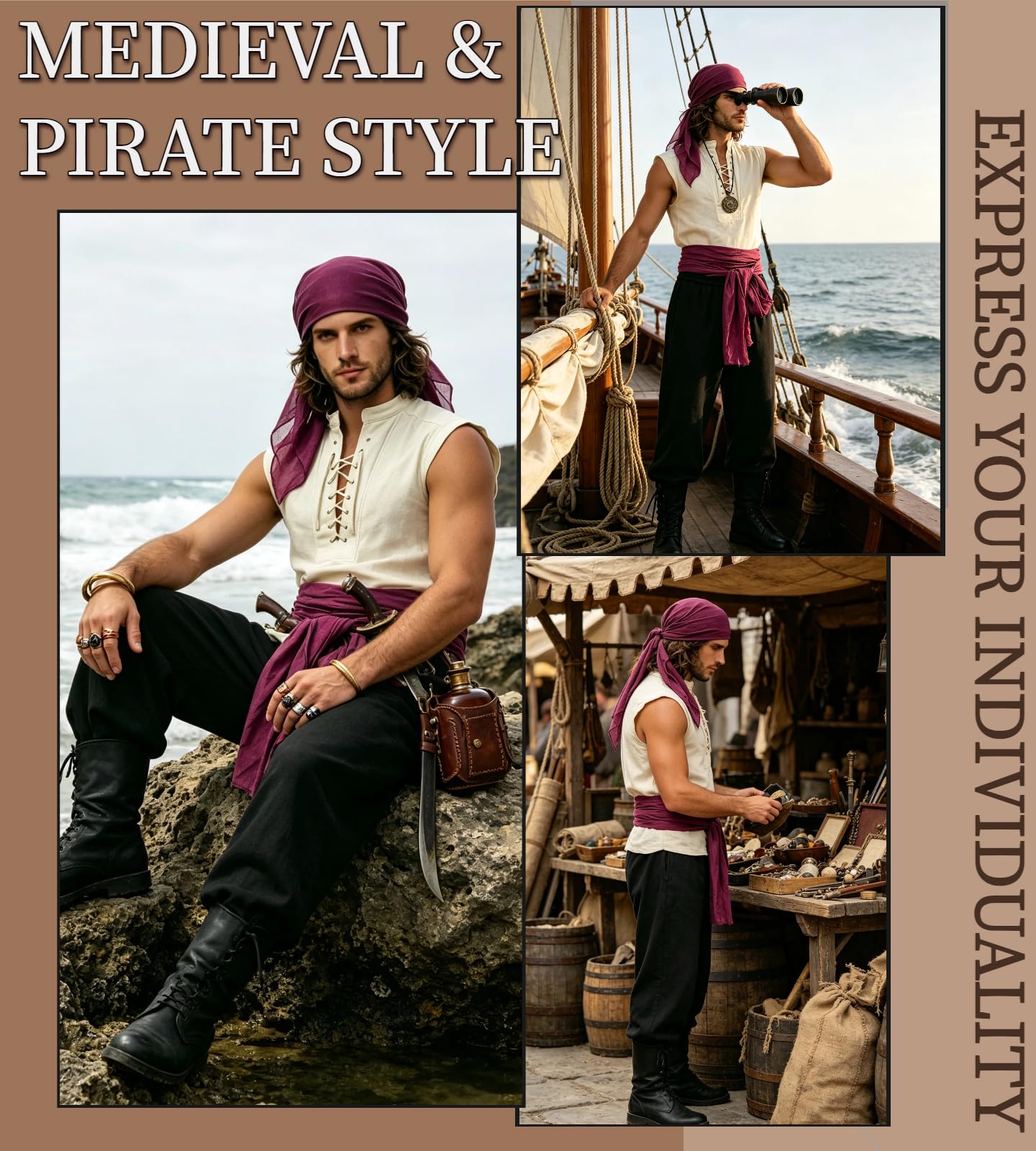 Costume de Pirate pour Homme Style Médiéval Complet avec Accessoires
