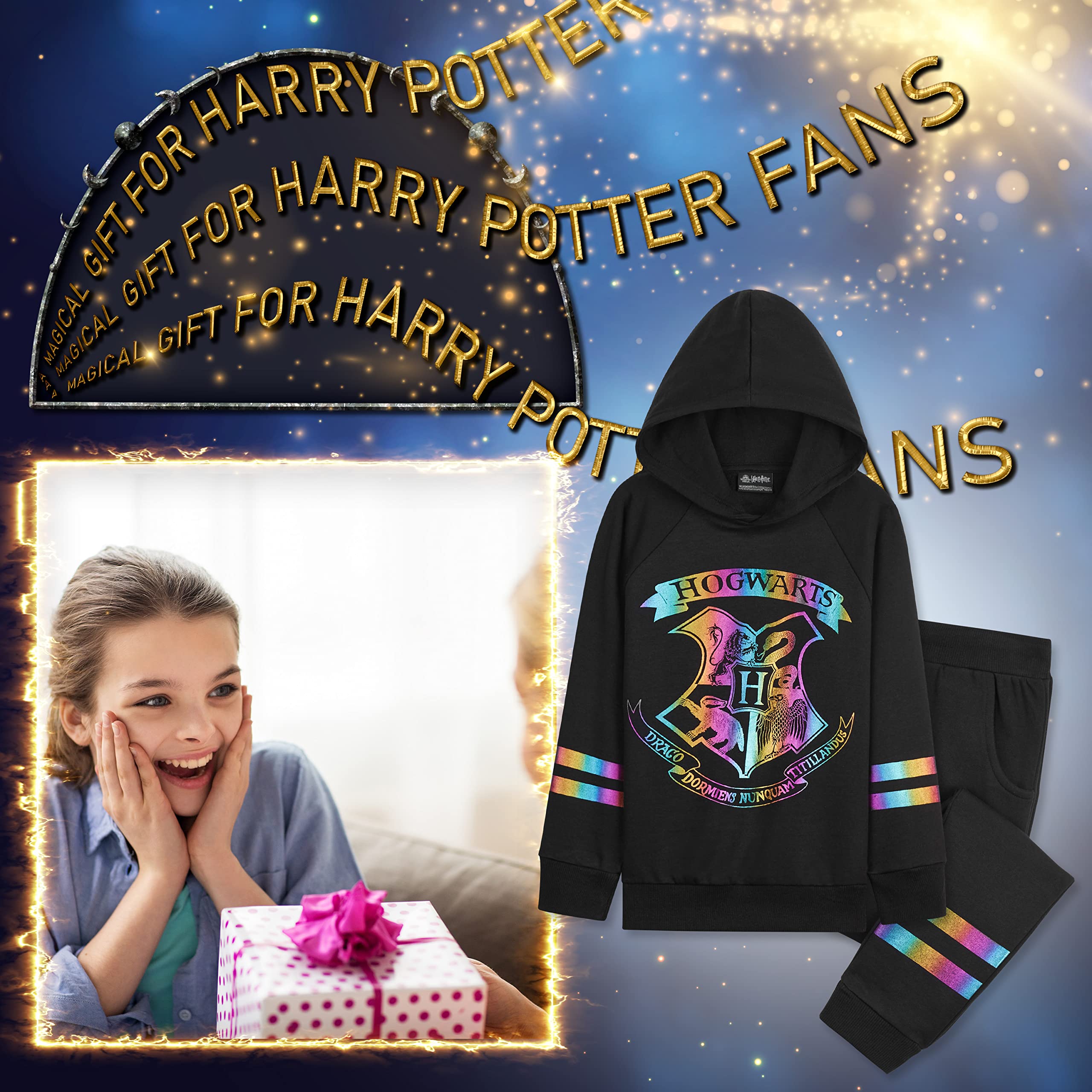 Harry Potter Dziewczęce dresy, bluzy z kapturem i spodnie dresowe dla dziewcząt (13-14 lat, czarne)