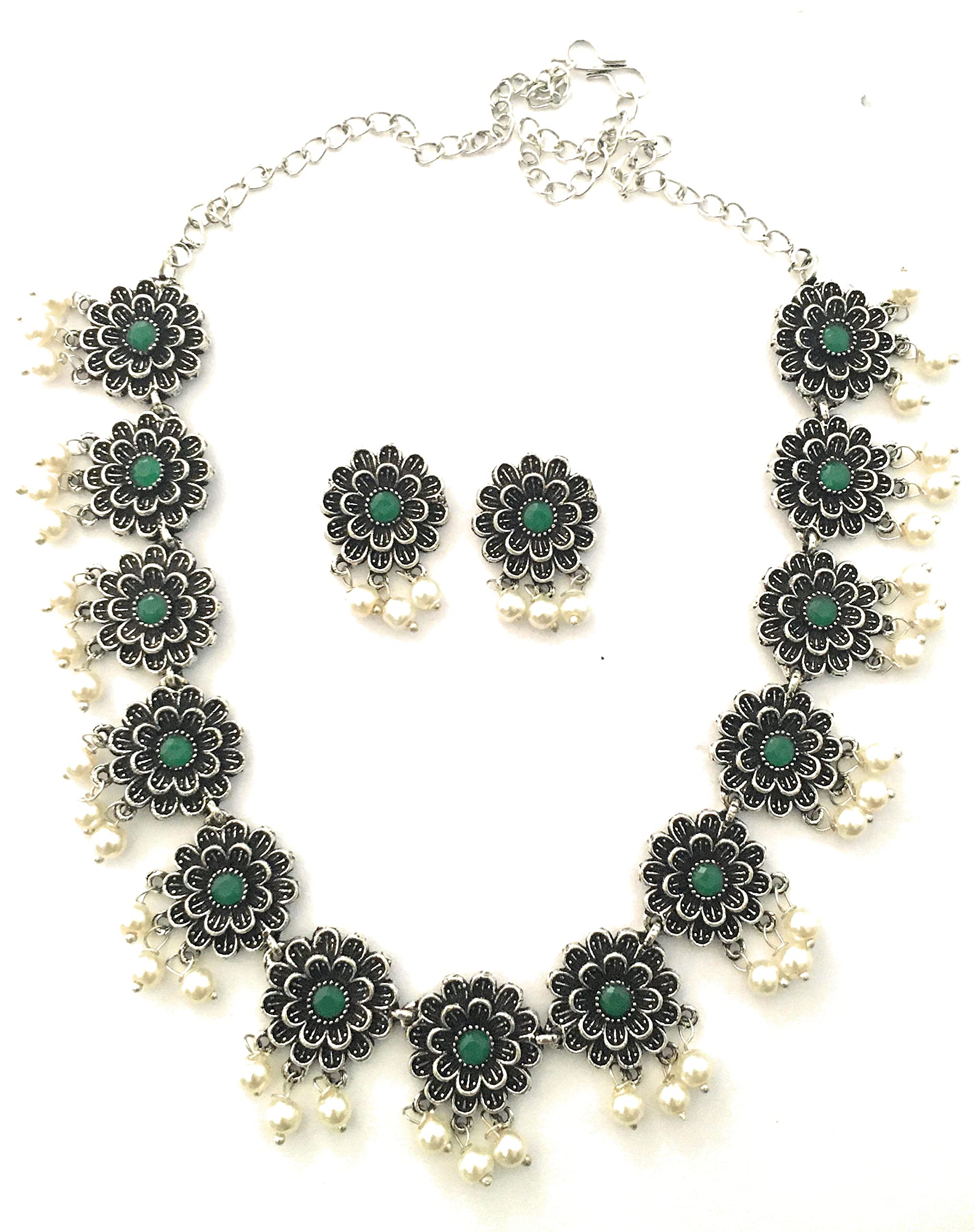 Sasitrends Oxidized Pearl German Silver Stone Studded Jewellery Necklace Set for Women and Girls (B0B194QRMS) Amazon Price History, Amazon Price Tracker