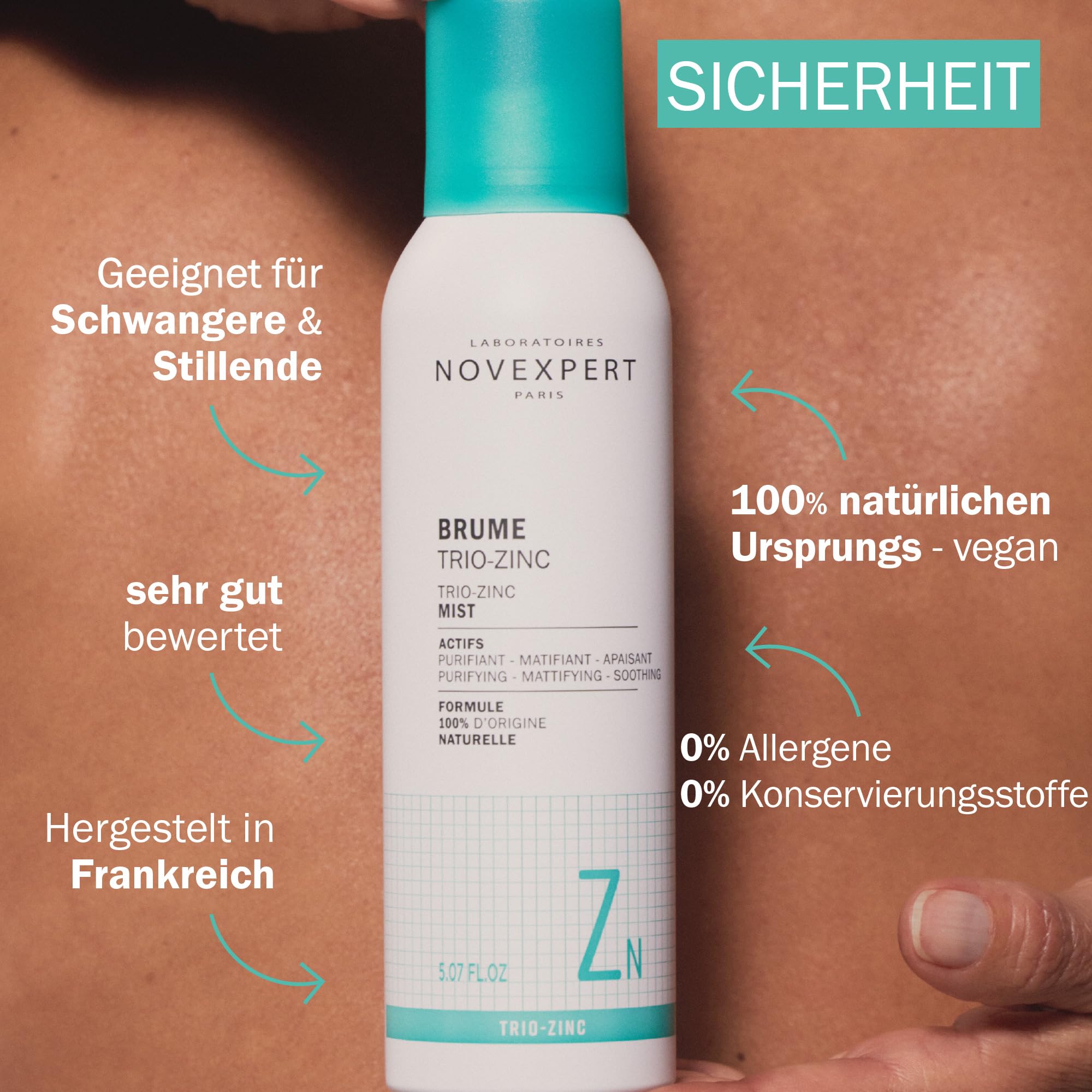 NOVEXPERT Trio-Zink-Spray Mattierendes Feuchtigkeitsspray, höchste Zink-Konzentration hemmt Entzündungen und Akne-Bakterium (3)