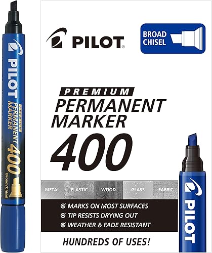 PILOT Premium 400 marcadores permanentes, punta de cincel de punta ancha, tinta azul, caja de 12 unidades (SA4-BLU)