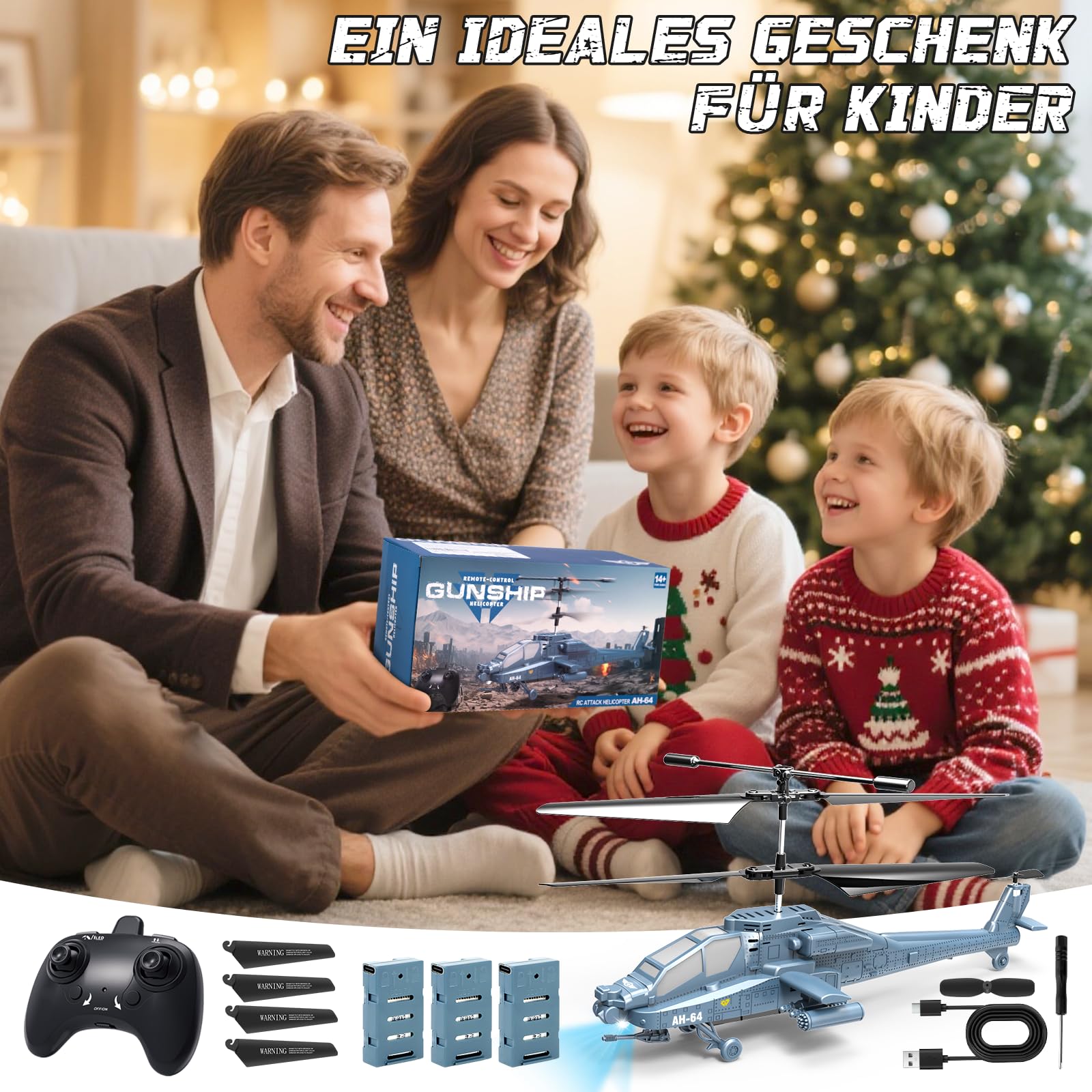 Charmofun Hubschrauber Ferngesteuert, 2.4Ghz RC Helikopter mit Licht und 3 Akkus, 40 Minuten Flugzeit, 3.5 Kanäle Helikopter Ferngesteuert mit Höhenhaltefunktion, Geschenke für Kinder ab 8 Jahre(Blau)