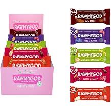 RAWMYGOD Fruit and Nut Bars, Gluten Free, Vegan, No Added Sugar 16 bars, Variety Pack I - 4 Raw Cacao, 3 Apple & Cinnamon, 3 Nuts & Berries, 3 Cherry Peanut, 3 Pistachio & Cranberry