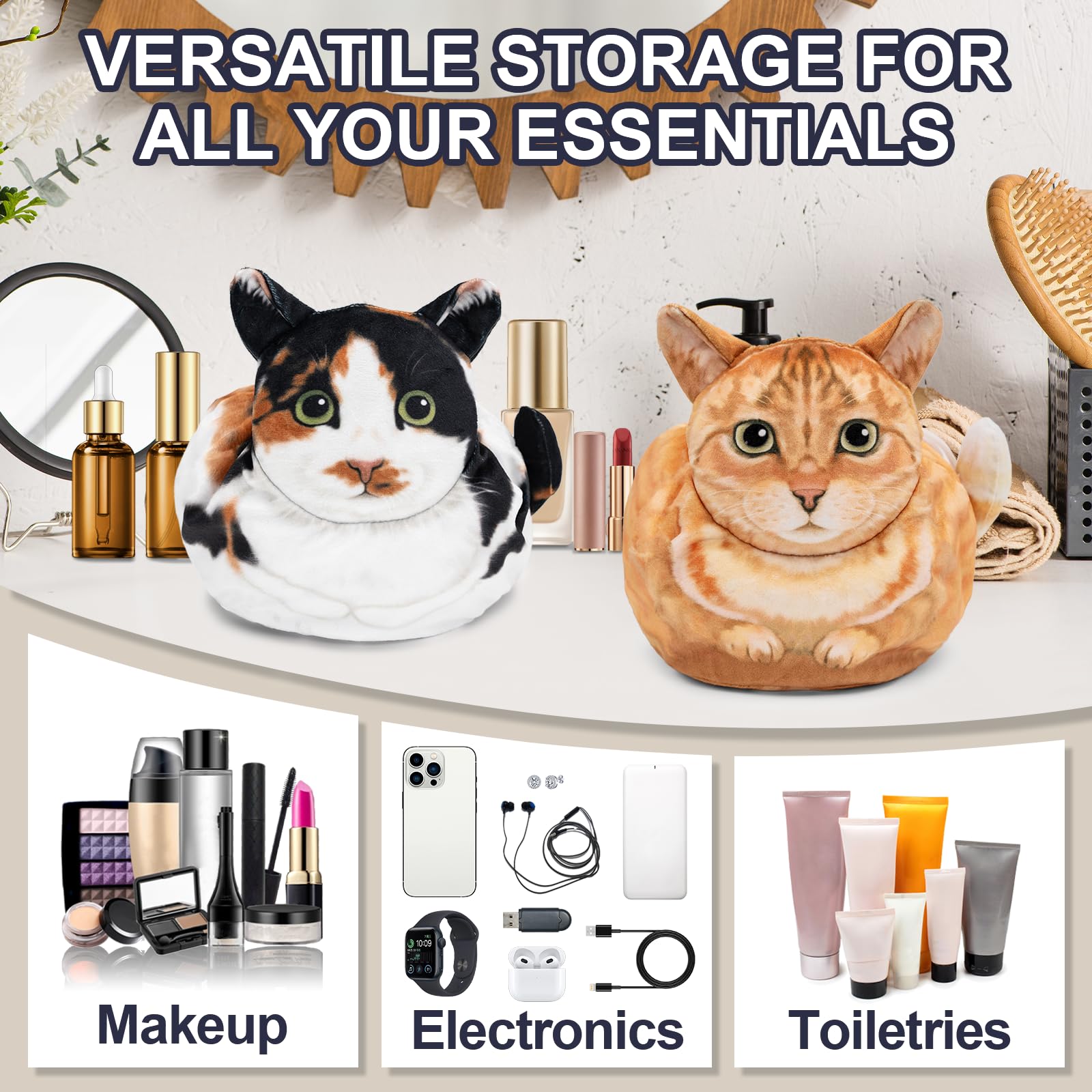 GKIOYRO Drawstring Makeup Bag, Cute Cat Travel Makeup Bag Gifts for Women Large Cosmetic Bag for Women Makeup Bag Organizer - Image 2