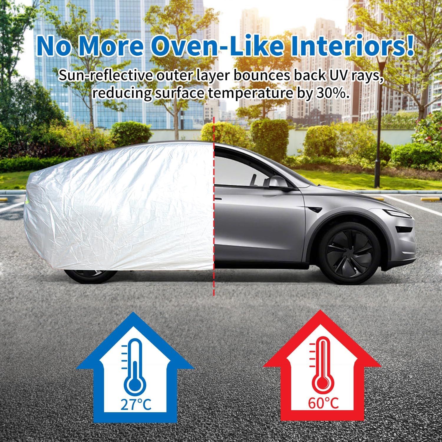 Car Cover Fit for Tesla Model Y 2020-2023, Waterproof All Weather Outdoor, Full Exterior Cover for Automobiles, Rain Sun UV Protection Windproof, Scratch Resistant, Breathable, Dustproof