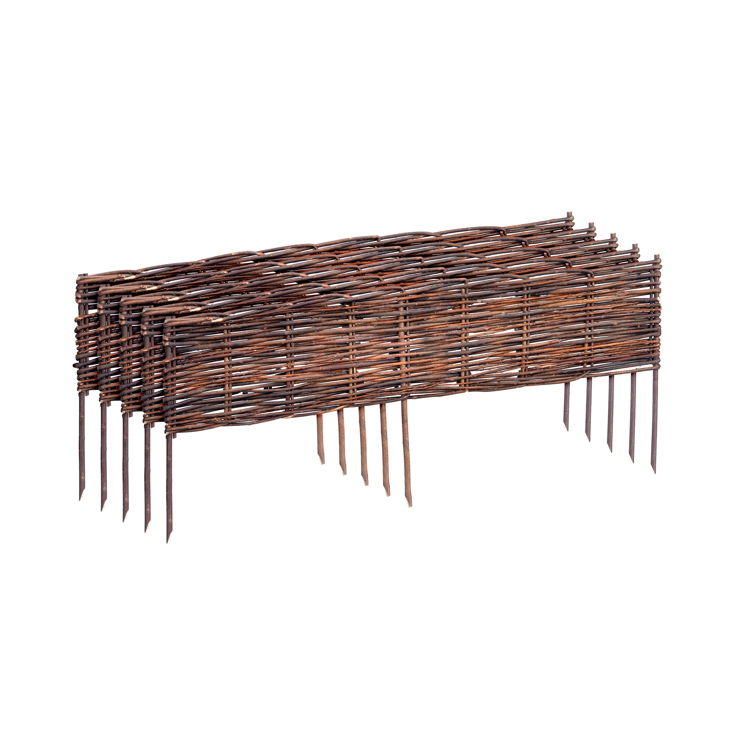 Relaxdays Brown Willow Garden Border Set Of 5, 20X100 Cm, Push-In, For Flowerbeds & Lawns,