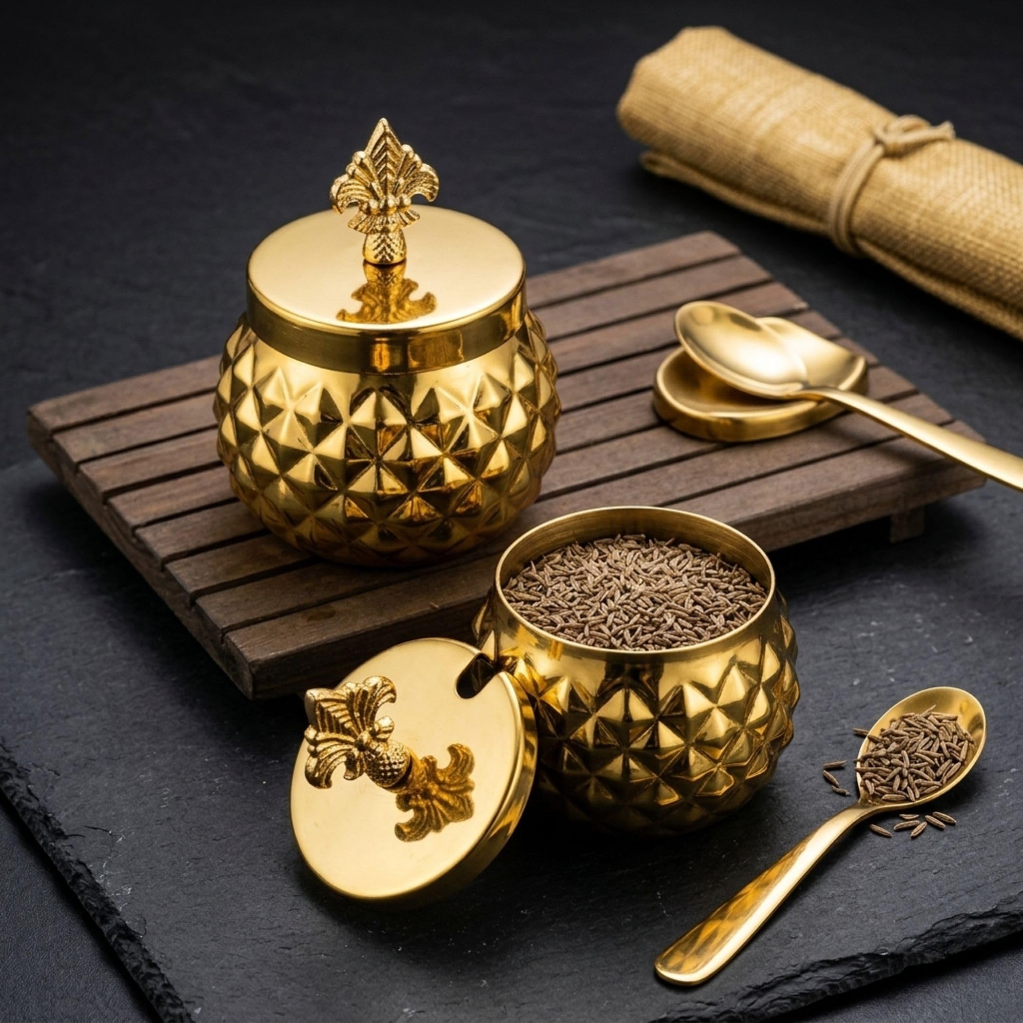 Arts Impex Handcrafted Brass Diamond Jar, Gold Finish, Set of 2, 7.5 cm x 10 cm-image-15