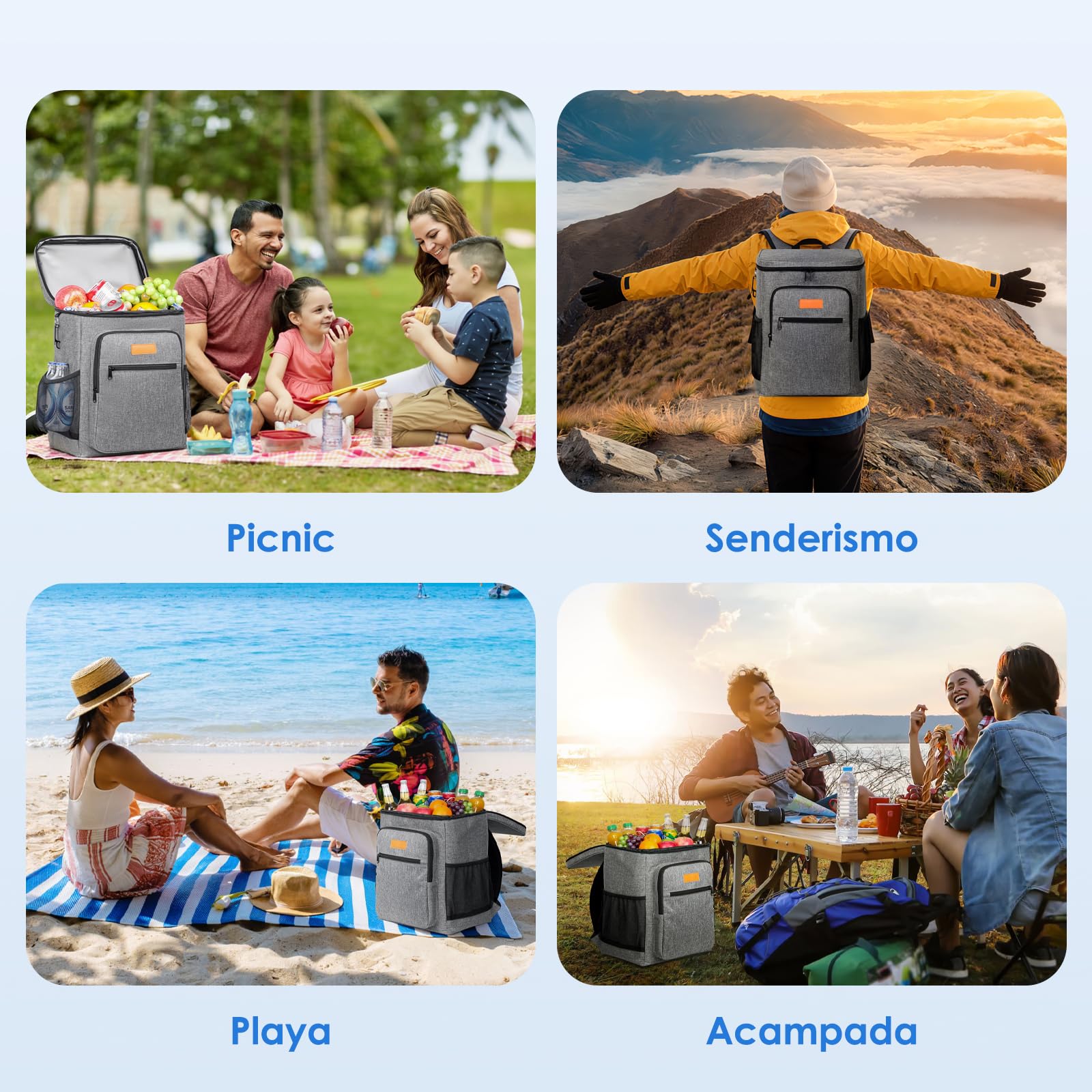 Mochila Nevera Isotérmica Bolsa Térmica Bolsa de pícnic 24L Mochila Nevera Grande Antifugas Neveras Portatil Bolsa de Picnic/Camping/Playa/Barbacoa/Viajes/Familia