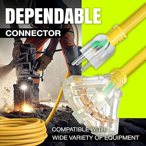 Miniatura 11 de Cable de extensión de 10 pies para exteriores/interiores, 3 tomas, calibre 12/3, extra resistente, SJTW, impermeable, flexible, resistente al frío