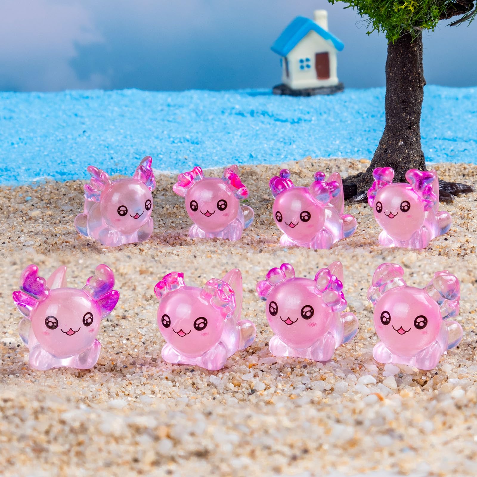 80 Pcs Mini Resin Axolotl with Coral Variety Tiny Animals Figures Miniature Little Small Salamander Figurines Bulk for Micro Fairy Garden Landscape Accessories Hide Crafts Decor