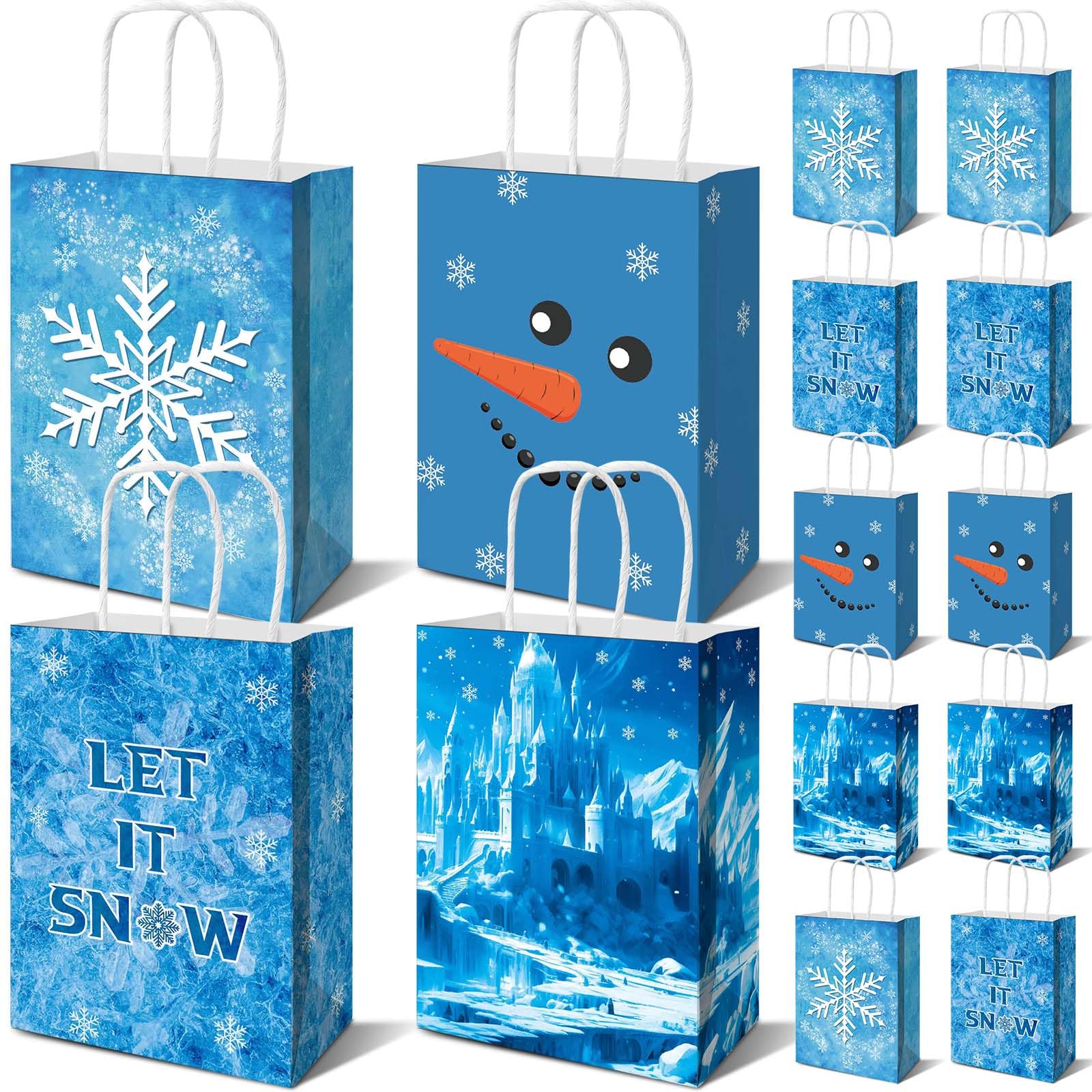 Sanixin 24Pcs Snowflake Party Gift Bags with Handles Winter Wonderland Goodie Candy Bags for Christmas Party Winter Holidays Princess Birthday Party