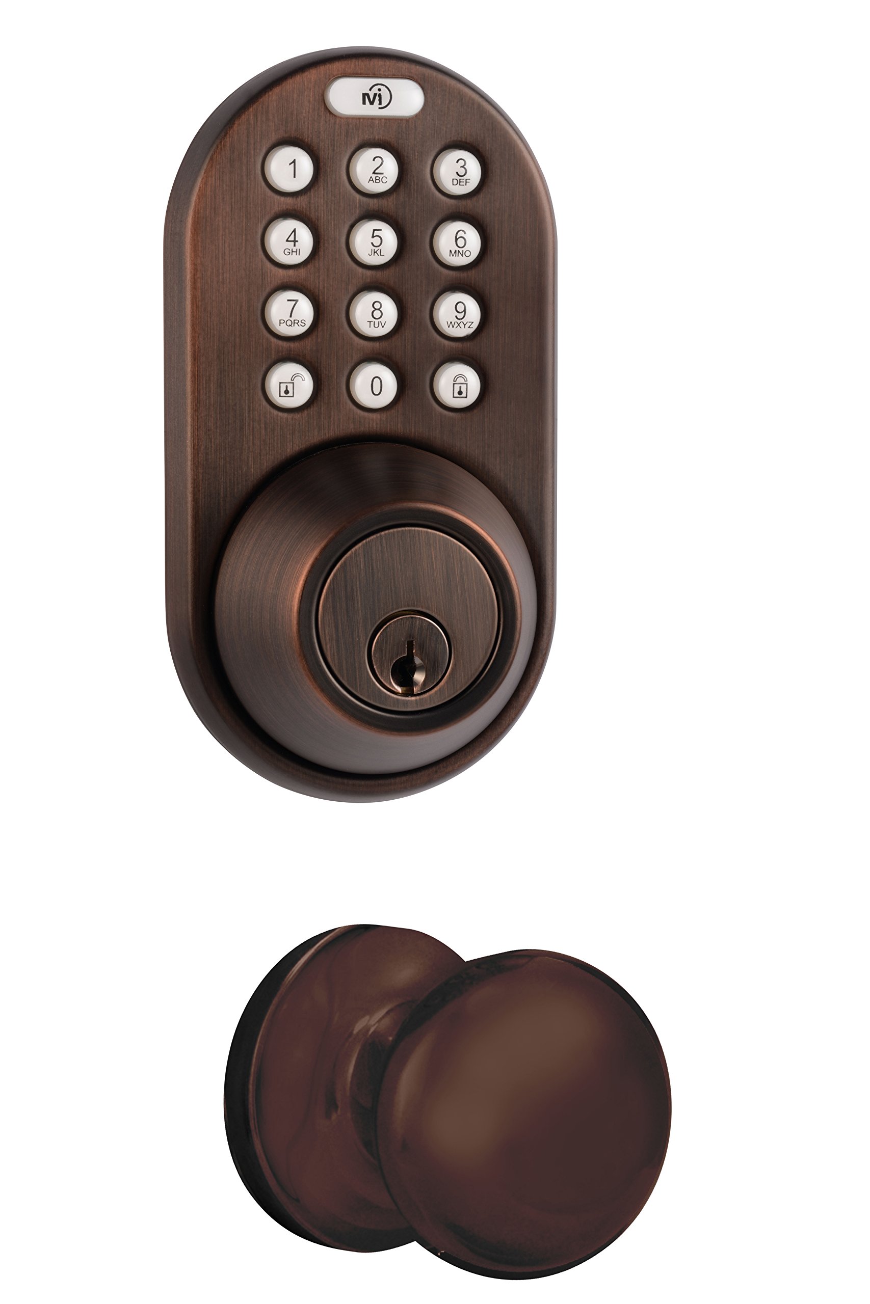MiLocks DFK-02OB Electronic Touchpad Entry Keyless Deadbolt and Passage Knob Combo, Oil Rubbed Bronze