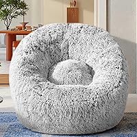 Aodenge Plush Faux Fur Bean Bag Chair, Memory Foam Filled U-Shape Sofa for Adults Teens Kids, Ultra Soft Grey Lazy Lounger