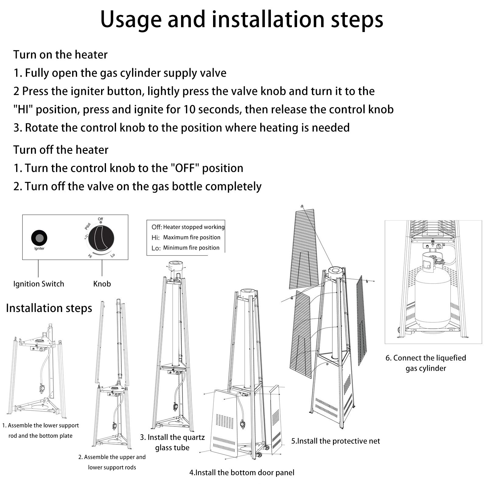 Stufa a piramide per patio, 42000 BTU, riscaldatore a propano per esterni, con ruote e tubo in vetro al quarzo, per interni ed esterni