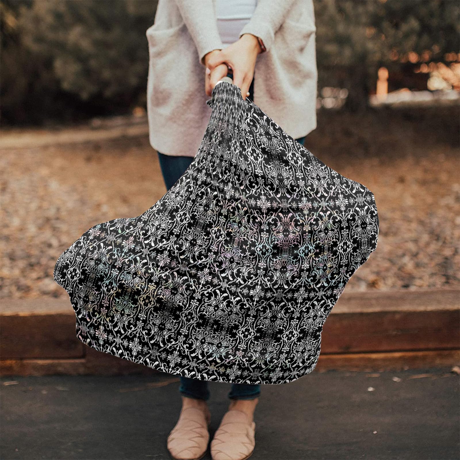 Nursing Cover for Breastfeeding Scarf, Black Floral Textured Baby Car Covers Super Soft Multi Use for Canopy Shopping Cart Cover Blanket Stroller Cover