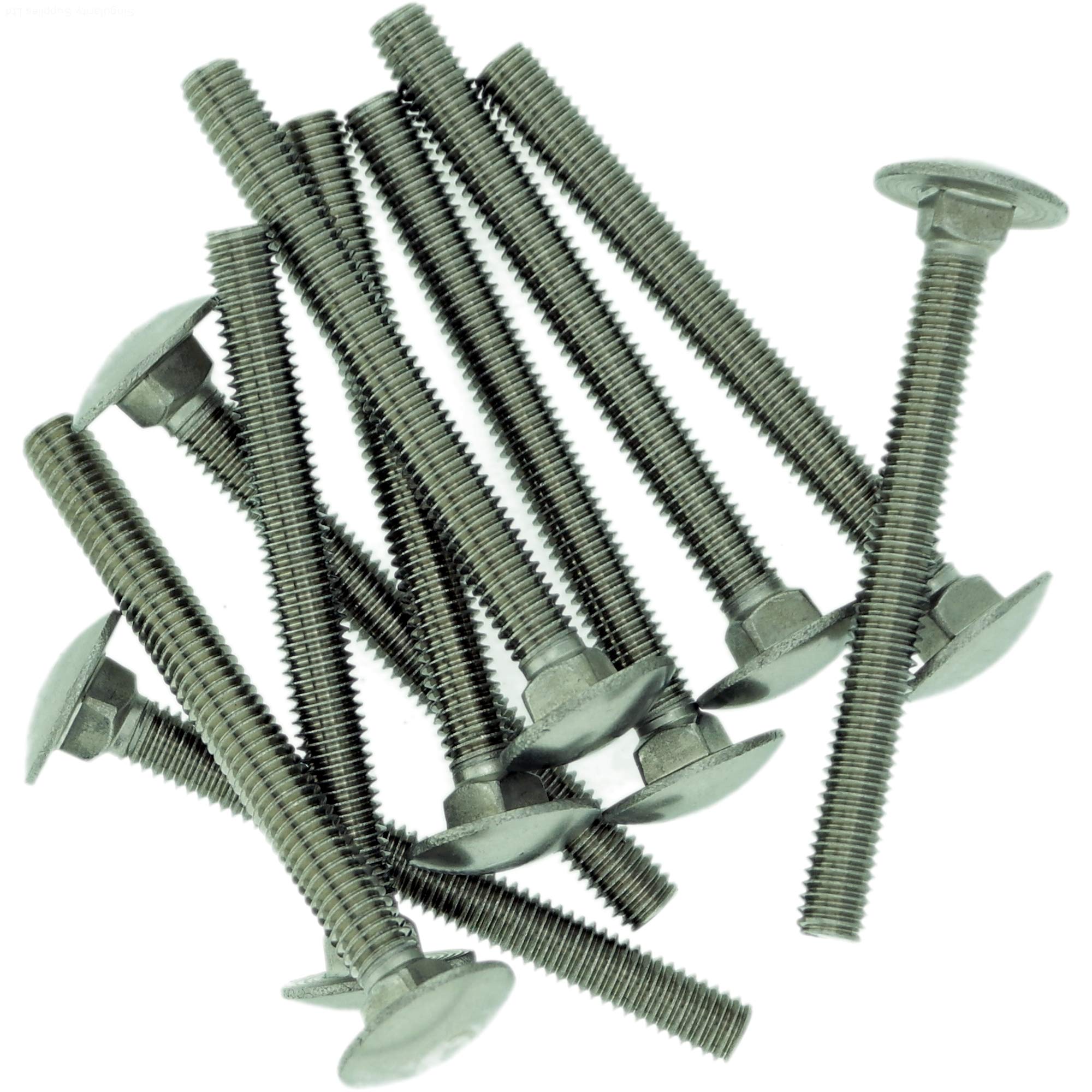 Singularity Supplies M6 (6Mm X 25Mm) Cup Square Carriage Bolt (Fully Threaded) - Stainless Steel (A2) (Pack Of 10)