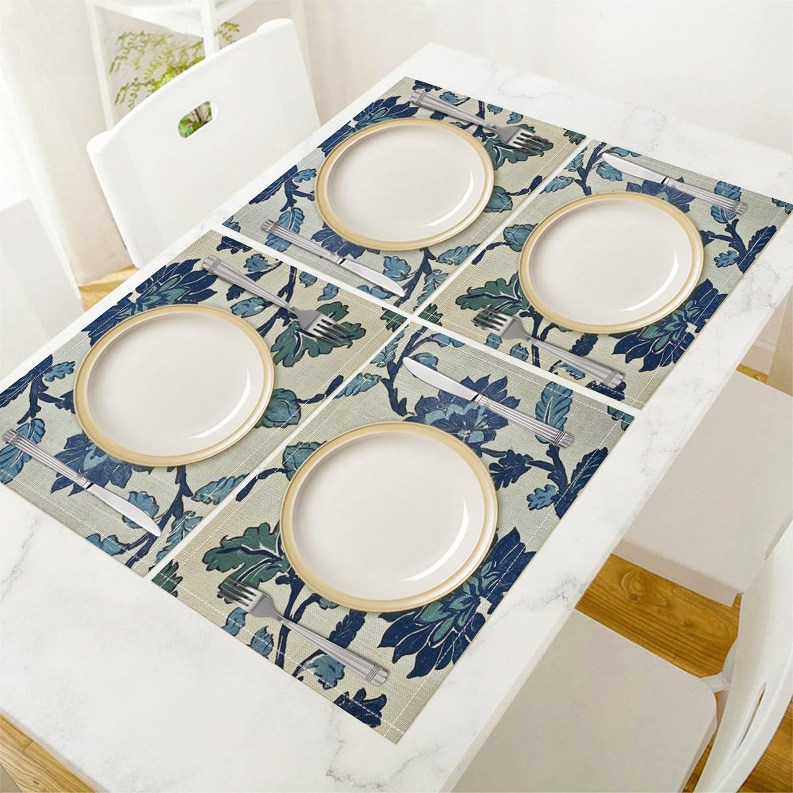 Amazon.com: Set of 4 Place Mat Vintage Blue Flowers Table Mat Heat
