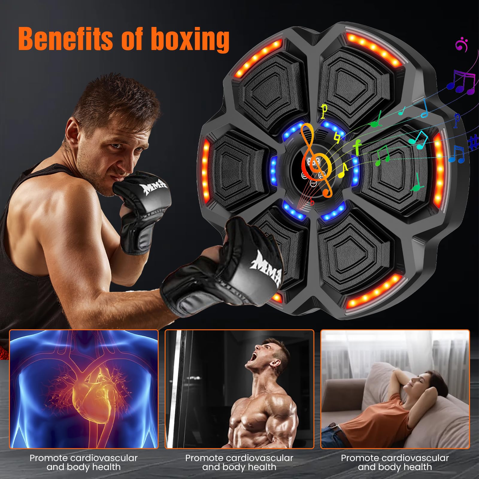 Music Boxing Machine Adulti,9 modalità di velocità Macchina da Box Musicale Pugile con Guanti da Boxe,LED Parete Tira Pugni con Musica,Supporta Bluetooth,regolazione della velocità