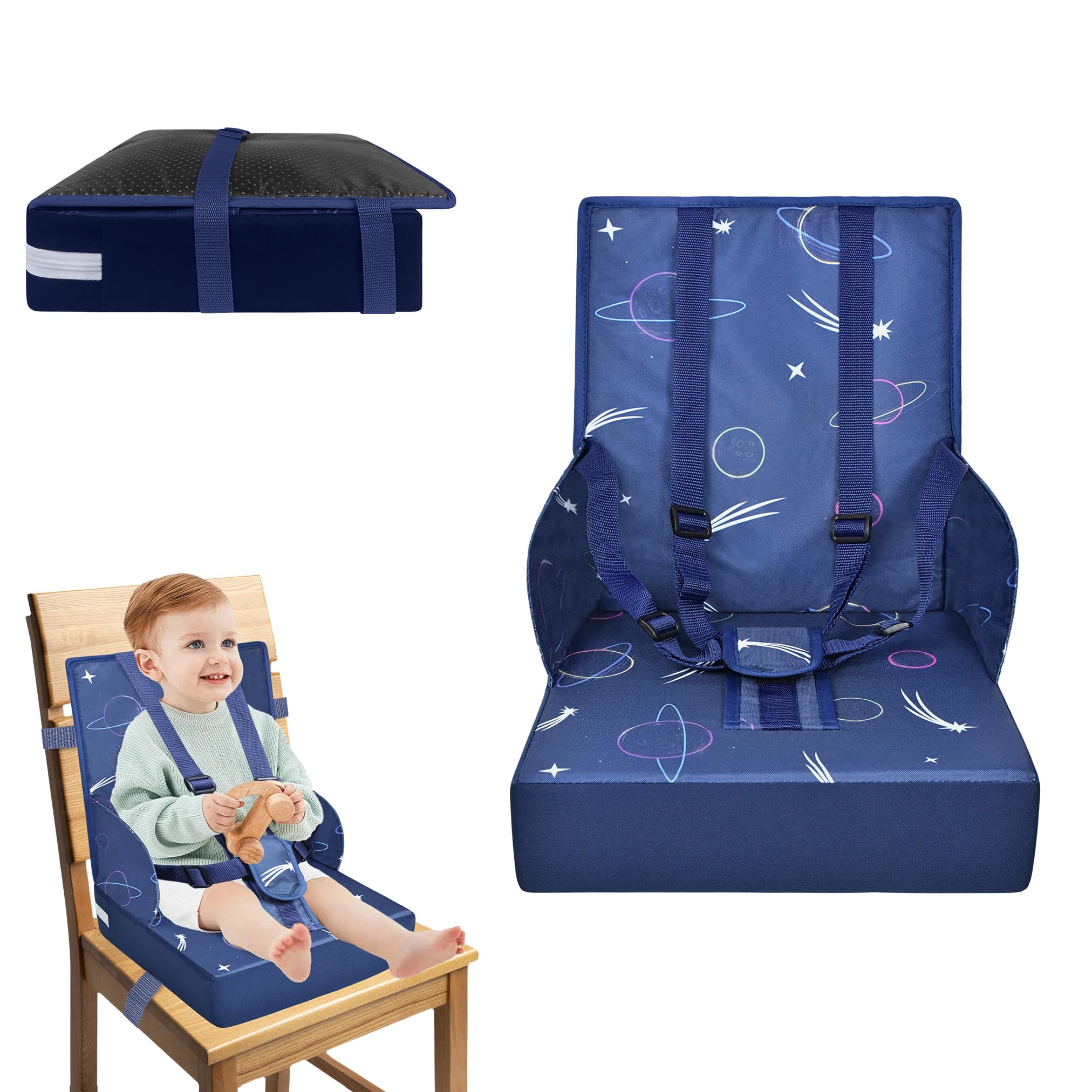 Sedia per bambini portatile con cintura di sicurezza regolabile antiscivolo lavabile blu