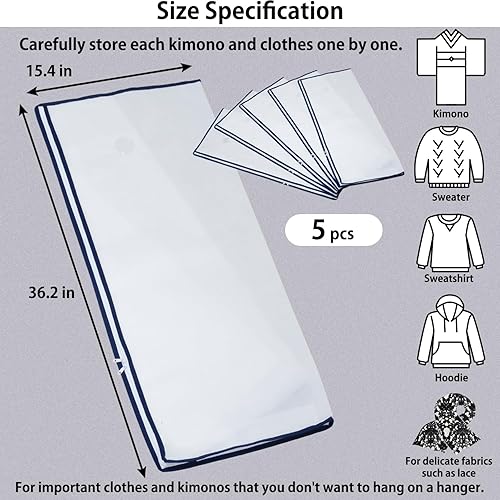 Miniatura 2 de Bolsas de almacenamiento para kimono, juego de 5 piezas, almacenamiento debajo de la cama, tela no tejida, tipo cremallera de dos caras, blanco,