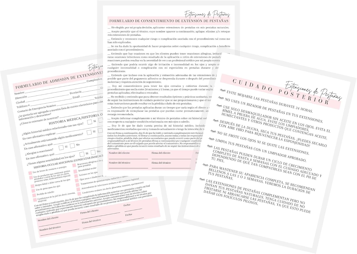 SPANISH Lash Extensions Intake, Consent and Aftercare Form