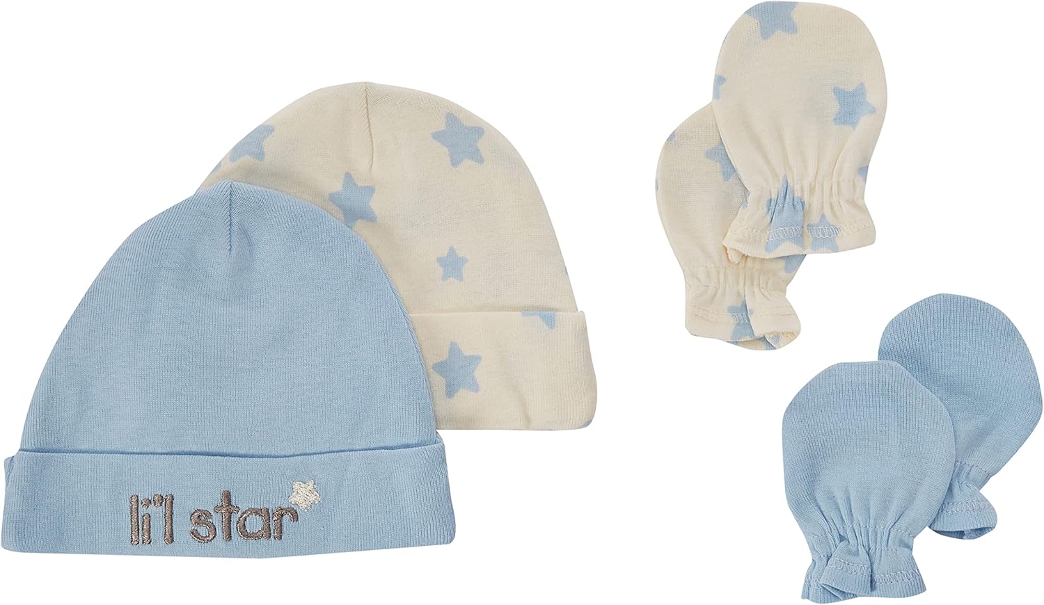Gerber Baby Boys 4-Piece Cap and Mitten Set, gray/light blue, 0-6 Months: Clothing, Shoes & Jewelry