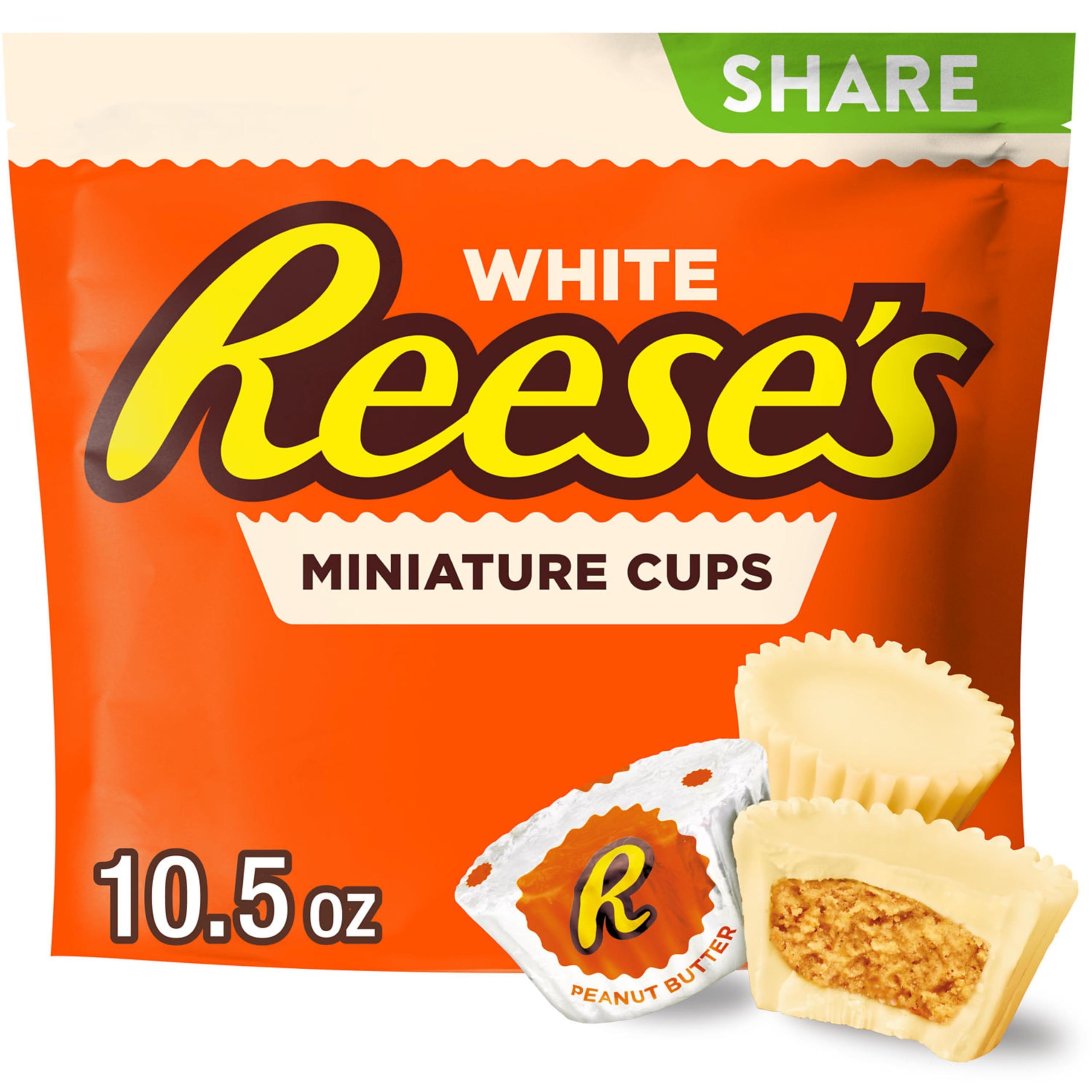 REESE'S Miniatures White Creme Peanut Butter Cups, Candy Share Pack, 10.5 oz