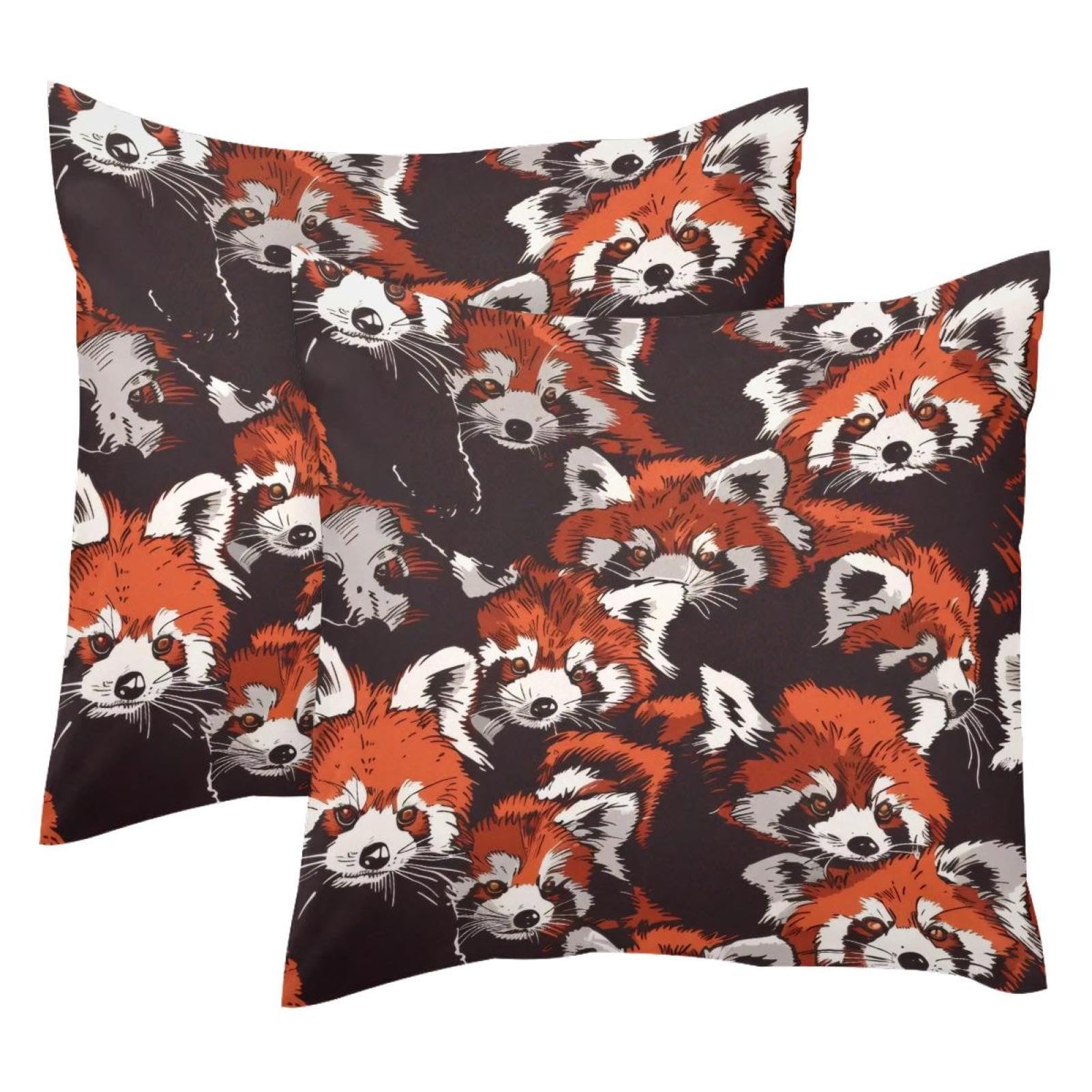 Housse de coussin velours doux Clever motif panda rouge double face en lot de 2