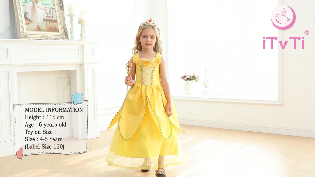 Disfraz completo de princesa amarillo para niñas miniatura 7