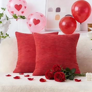 Home Brilliant Red Cushion Cover Soft Corduroy Square Pillows 65 x 65 Cushion Covers Wedding Decoration for Bed Sofa, 65x65 cm, 26 inches, 2 Pieces, Red