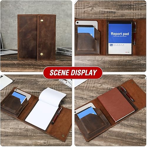 Vista 13 de Top Grain Leather Cartera grande de 12.9 pulgadas, diseño retro hecho a mano, gran capacidad, multifuncional, con cremallera, soporte para tarjetas