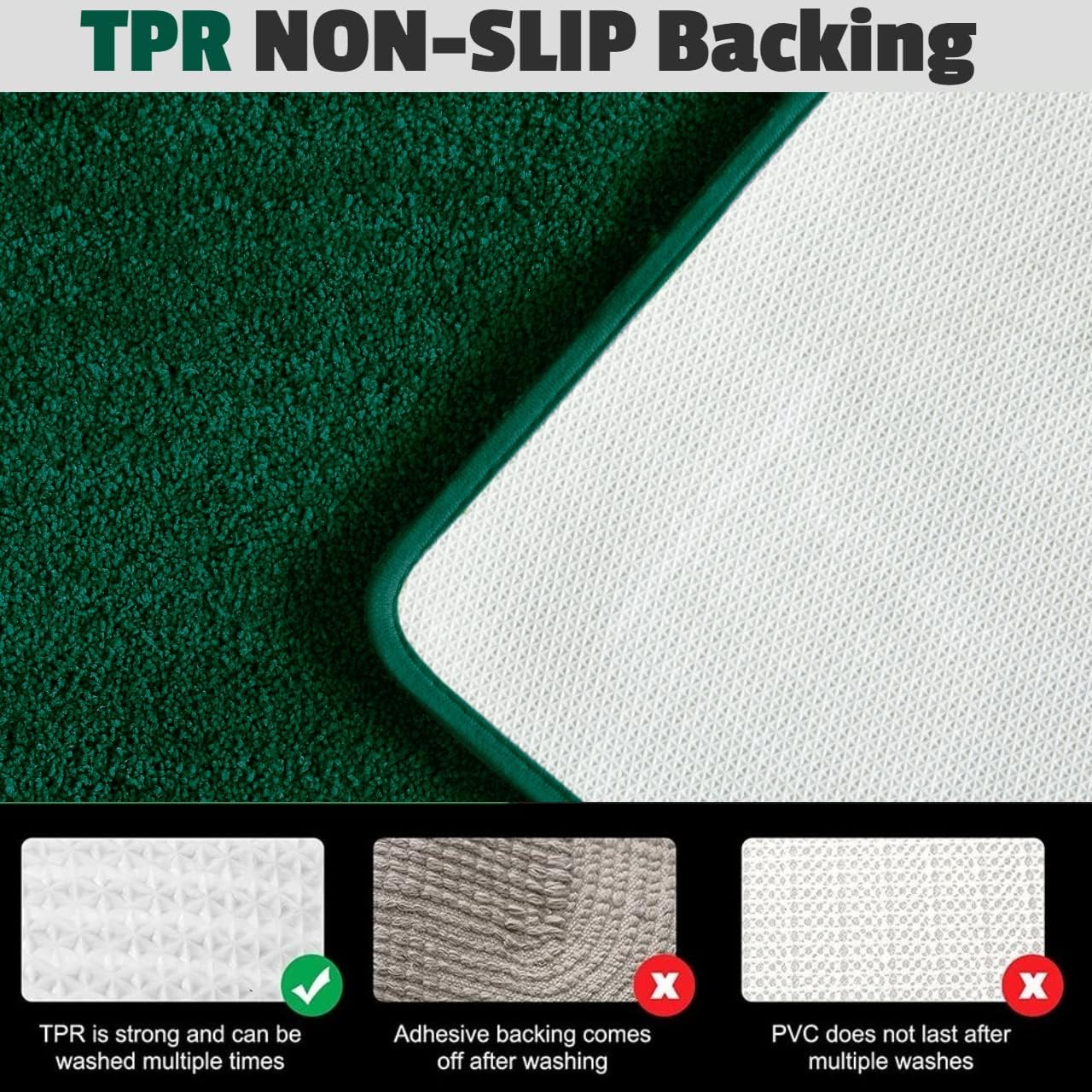 YHF Bathroom Rugs 20" X 32", Extra Thick & Soft Microfiber Shaggy, Machine Washable Bath Mats, Absorbent Bath Rugs, Non-Slip Rubber Backing Bath Mat for Bathroom Floor, Tub and Shower, Hunter Green