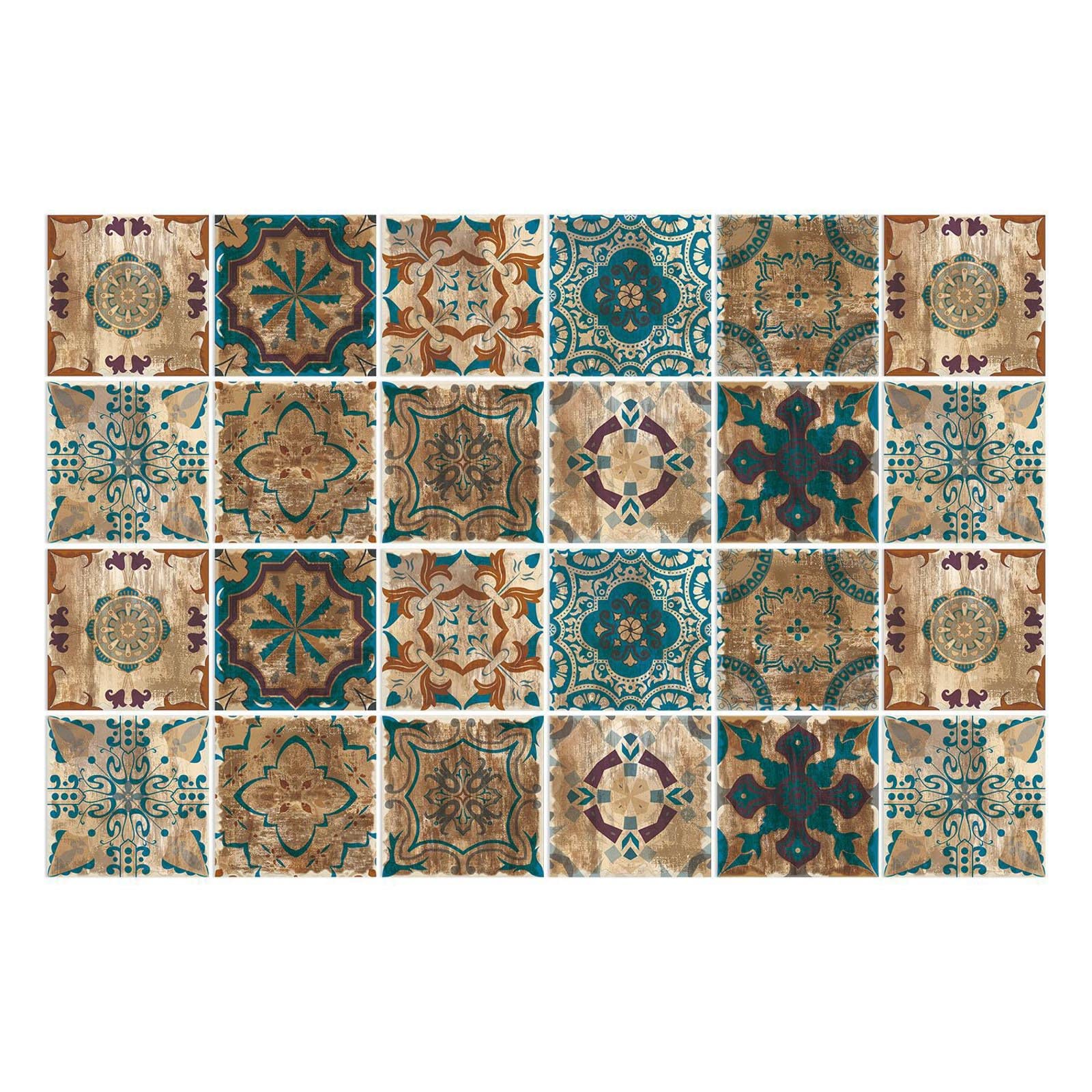 24 Sheet Peel and Stick Tile for Kitchen Backsplash Self Adhesive Moroccan Stick on Backsplash Mandala Wall Tiles Peel and Stick for Bathroom Laundry Room Cabinet Shower 6"x6"