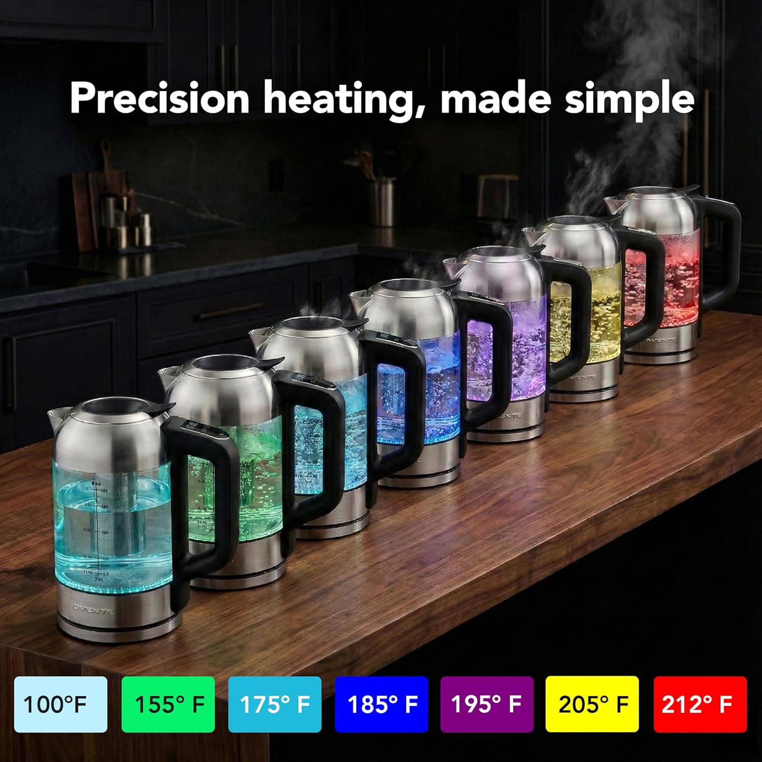 OVENTE Digital Glass Electric Kettle with Temperature Control, 1.8L Cordless Electric Tea Kettle with 7 Presets, Water Boiler Electric Pot, Keep Warm Function, Auto Shut-Off, Silver KGD752S