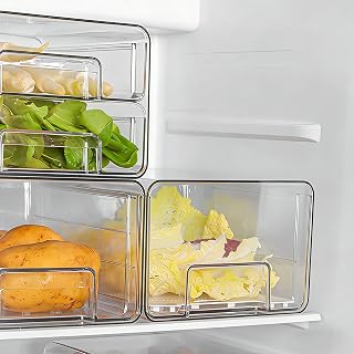 Fridge Storage Box, Stackable and Extendable Refrigerator Storage, Transparent Food Storage Container, Storage Box Kitchen Organization for Pantry Kitchen