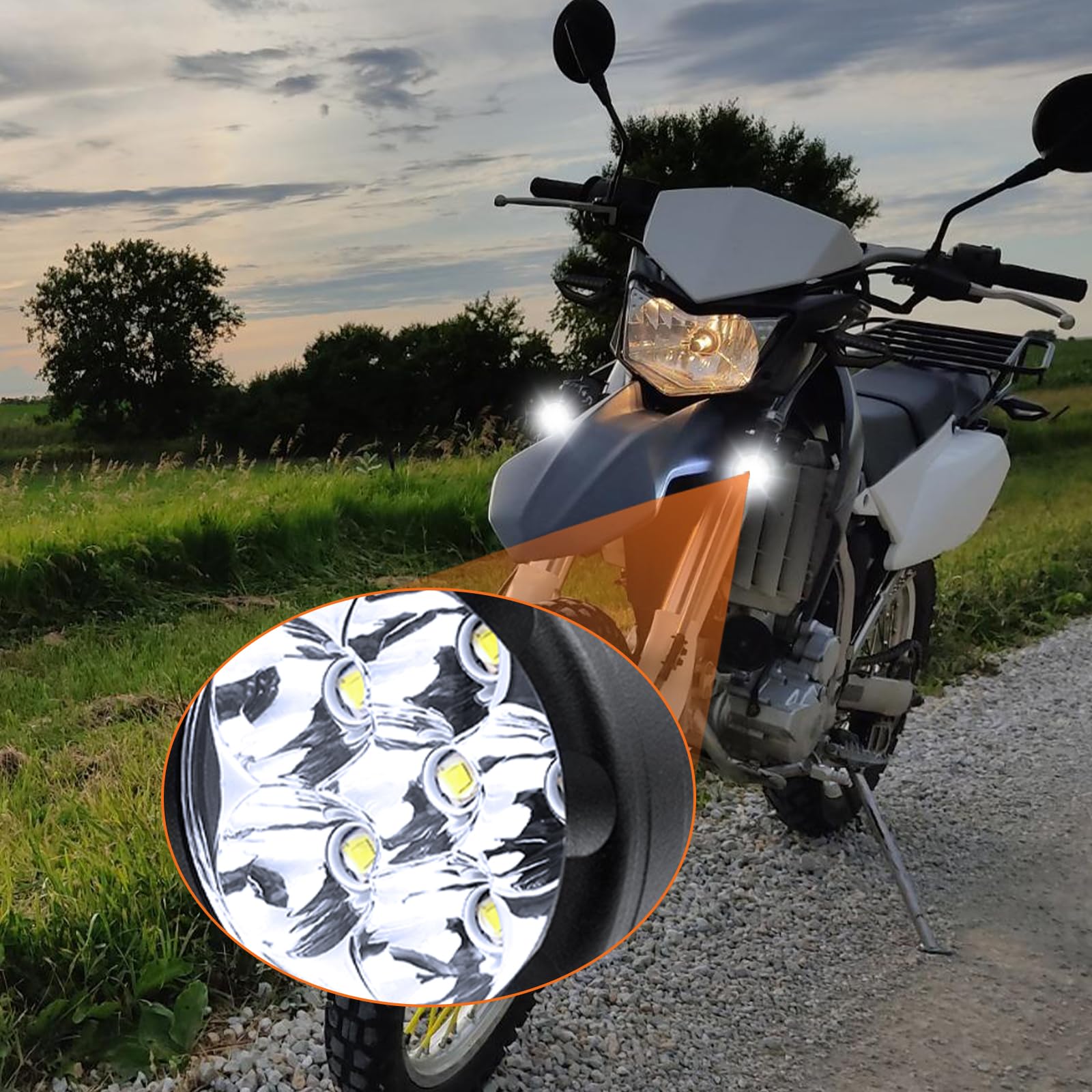 feux additionnels moto led, phare, led moto projecteur lampe Kit Feux de Route à LED Rond avec Interrupteur et Support de Montage, 2Pcs