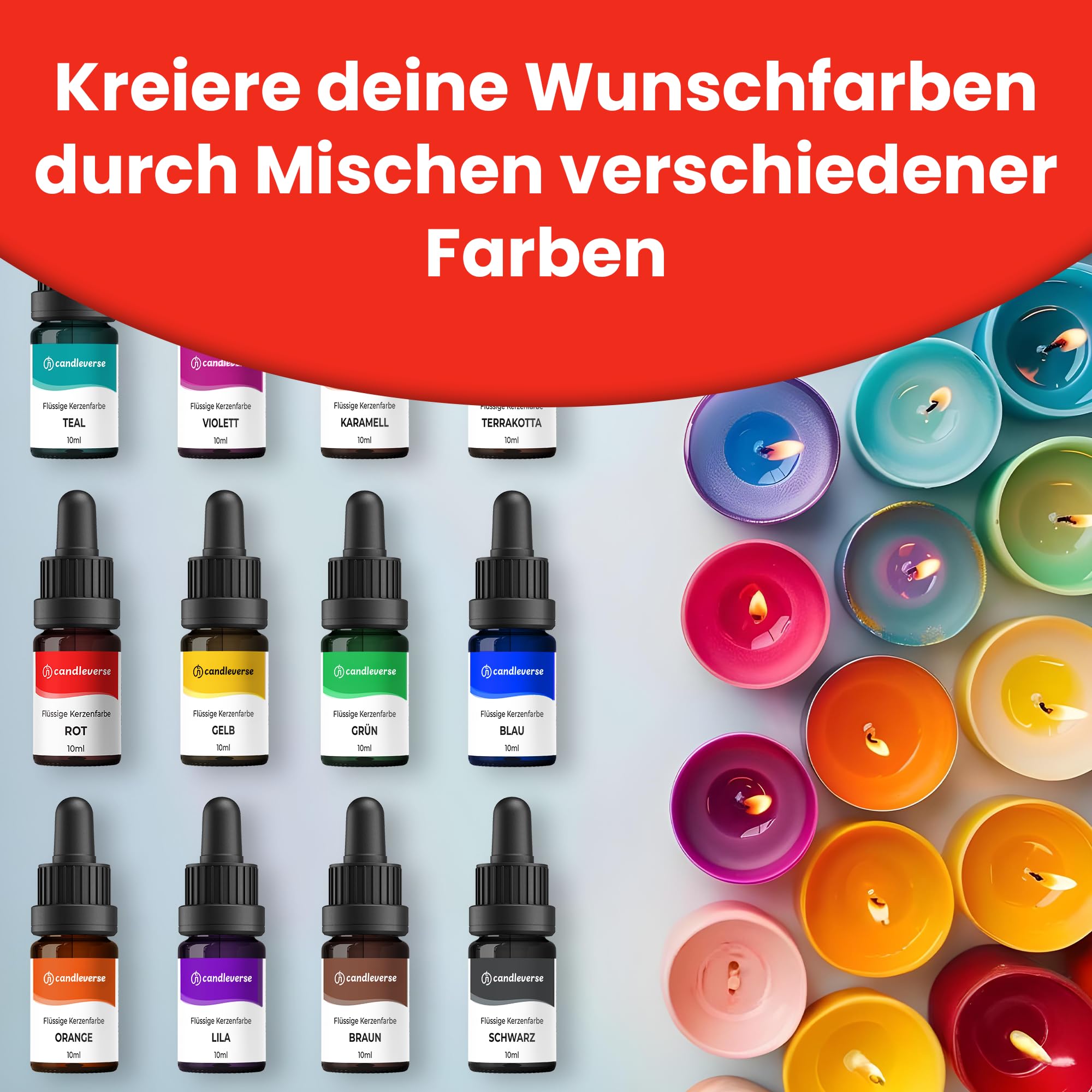 Set di colori per candele liquide di alta qualità, 8 colori altamente concentrati per la produzione di candele fai da te, 10 ml per bottiglia