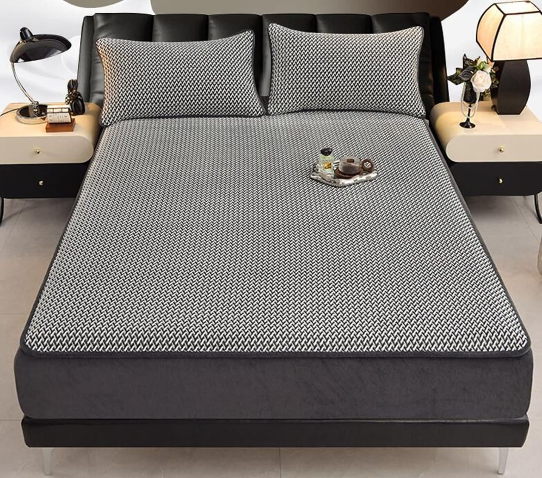 Set Lenzuola con Angoli e Federe, 200x220cm Grigio Lenzuolo Con Angoli in Velluto Protezioni Per Materassi | con 2 federe