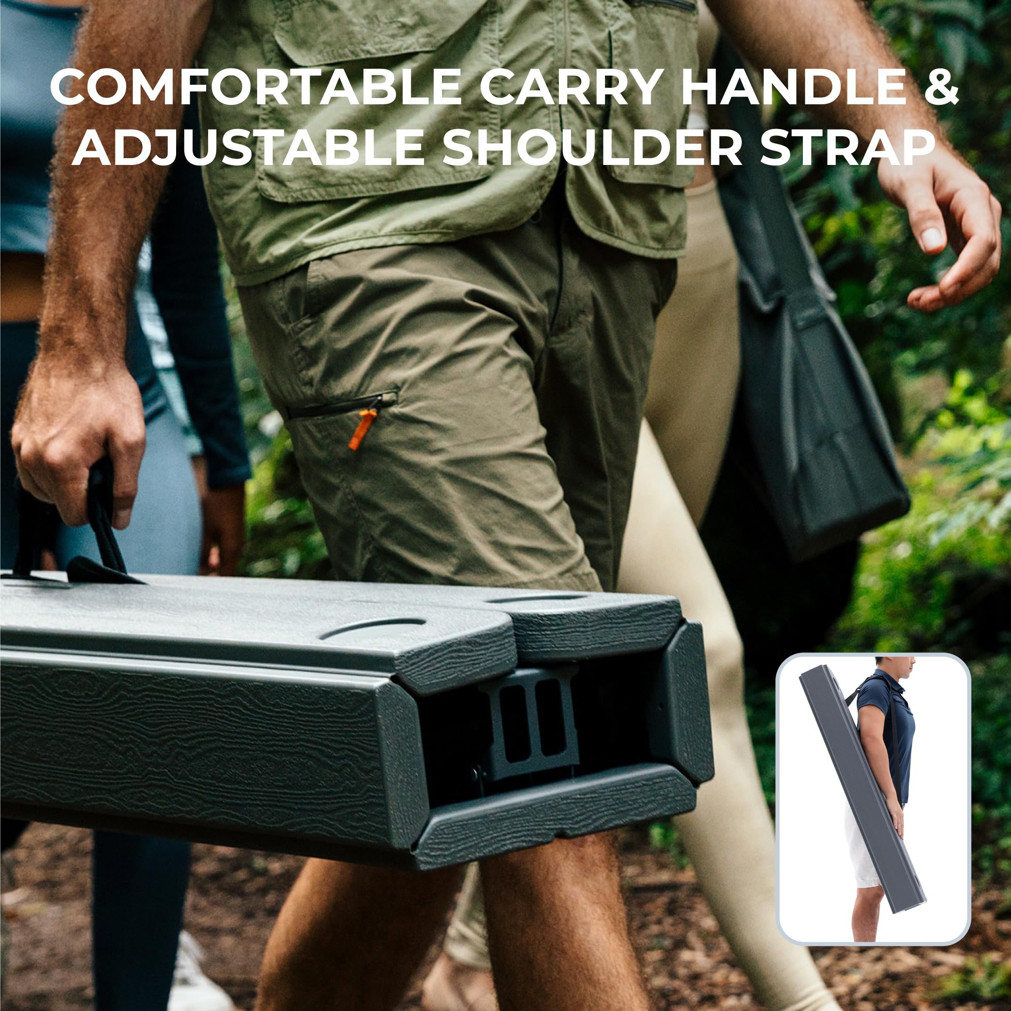 Cococabana X Camphor Portable Folding Table with Adjustable Shoulder Strap for Camping, Tailgating, Picnic, RV - Roll Up Design, Quick Setup, Compact Size, Heavy-Duty, Scratch & Stain Resistant