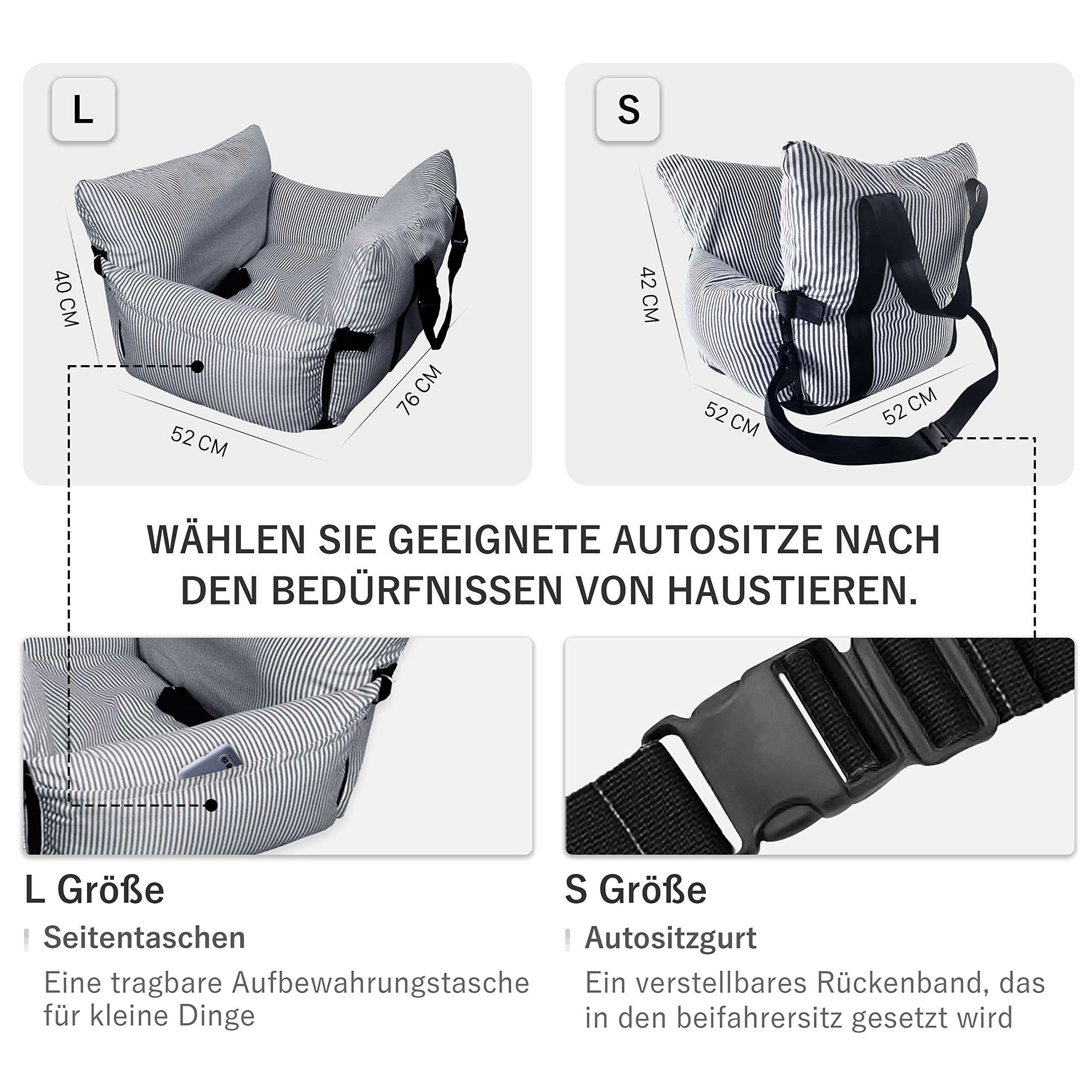 Johnear Asiento Elevador para Perros Pequeños 10kg - Cama Perro Coche 2 en 1 Extraíble y Lavable, Correa de Seguridad, Cojín Antideslizante para Viaje en Automóvil