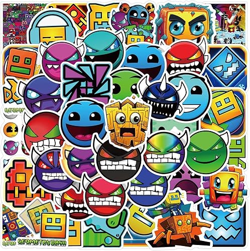 50 calcomanías geométricas de juego para botellas de agua, divertido juego impermeable, calcomanías de vinilo para niños, adolescentes, laptop,