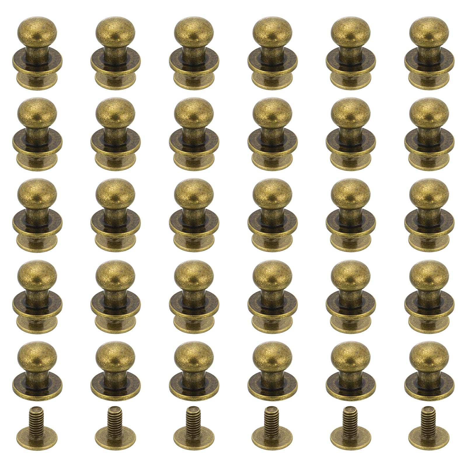 sourcing map 30Pcs 7mm Chicago Screws Round Head Button Leathercraft Rivets for DIY Leather Crafting Decoration Handbag Shoes Belt Repair, Light Gold