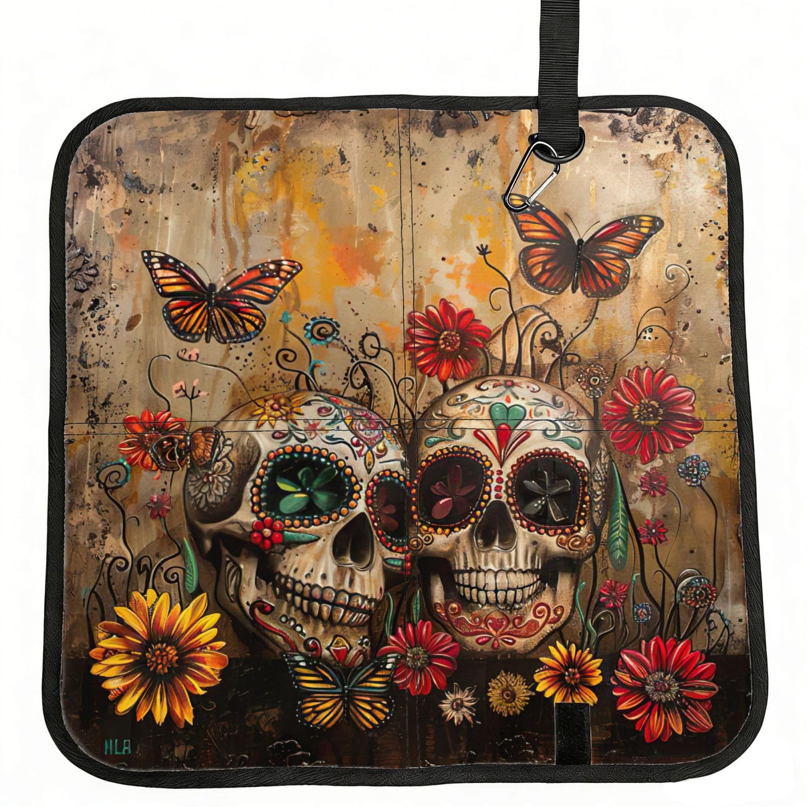 UVBDF Sugar Skulls Butterfly Print Outdoor Sitting Cushion Folding Seat Pad Compact Portable Picnic Bench Cushion Mat
